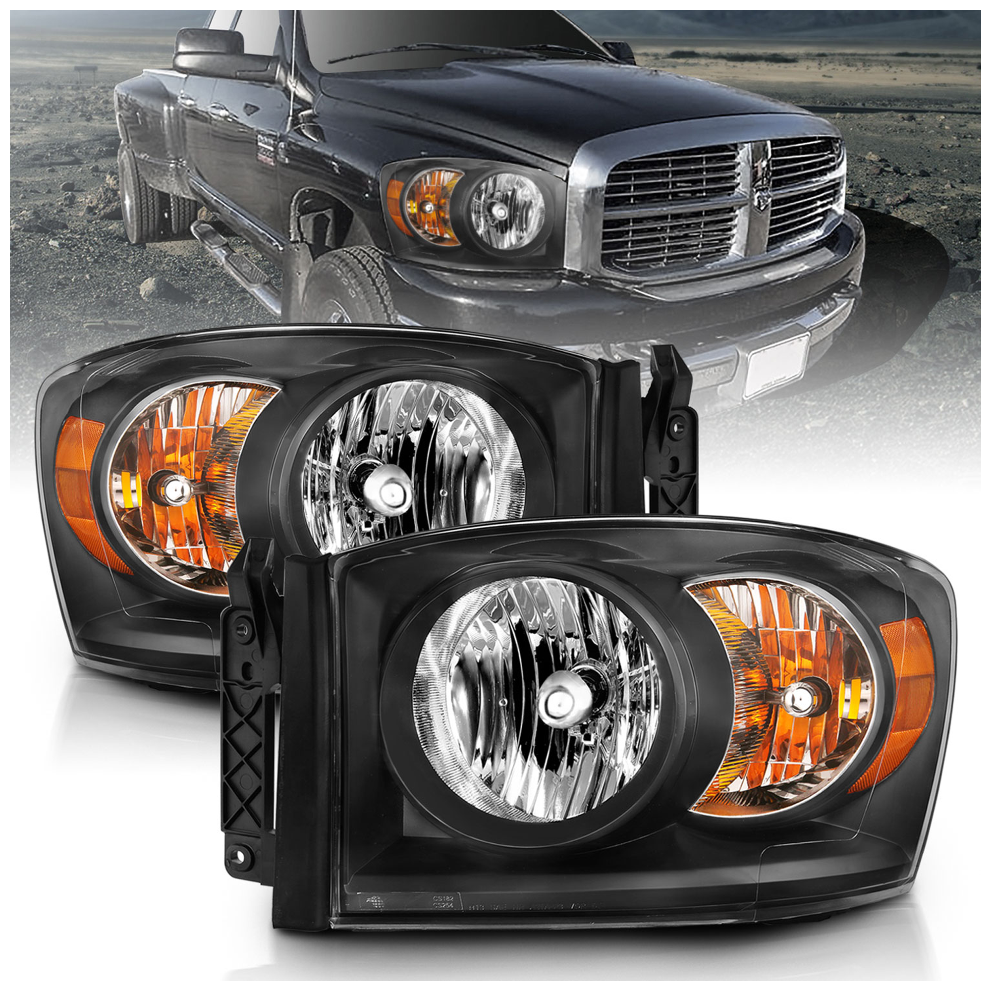 AM Crystal Headlights SKU A1R111427 Partslink CH2502180 CH2503180 CH2518114 CH2519114 CH2518115 CH2519115 OEM 68003125AB 68003124AB 55077795