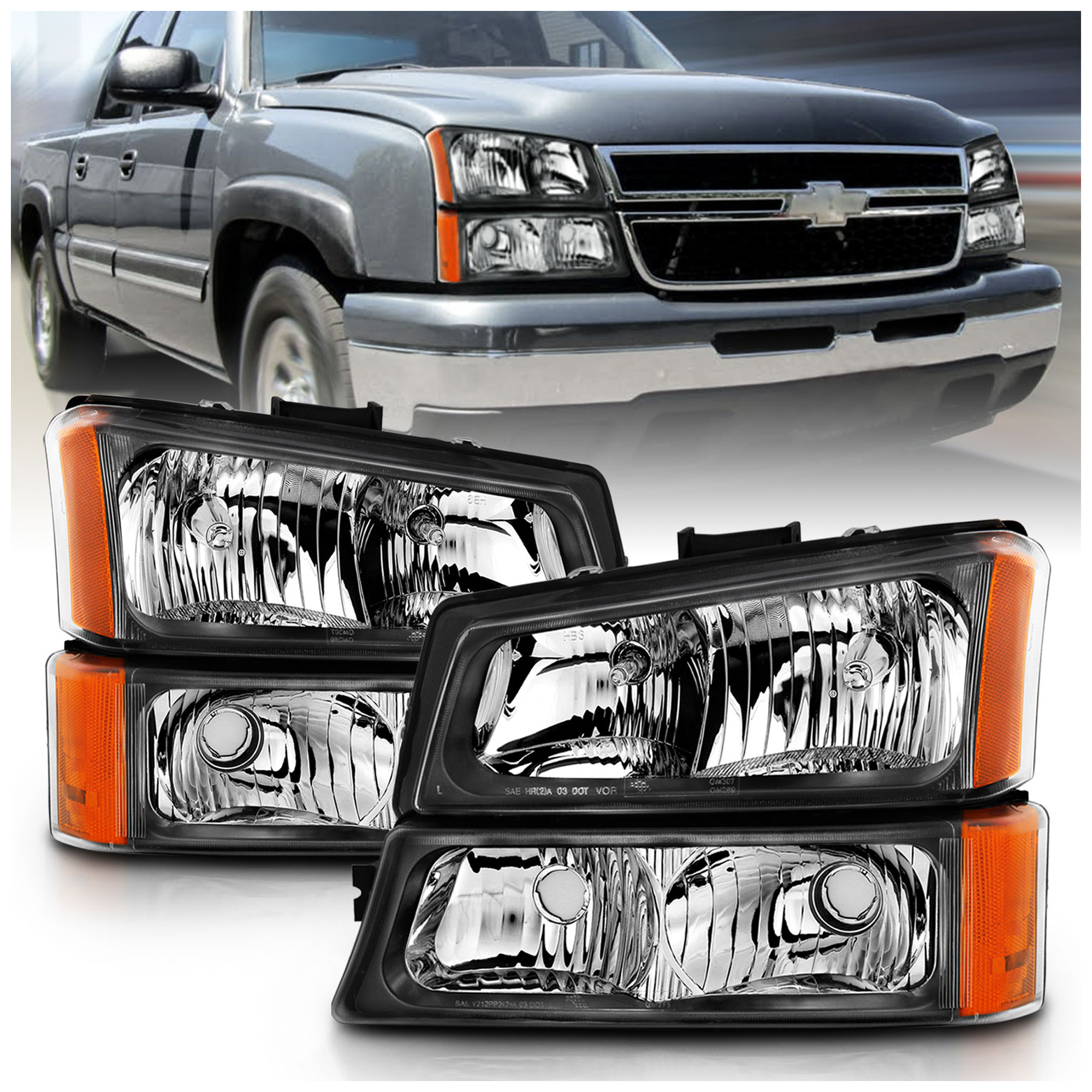 AM Crystal Headlights SKU A1R111452 Partslink GM2502224 GM2503224 GM2520185 GM2521185 OEM 10366037-10366038-15199556-151