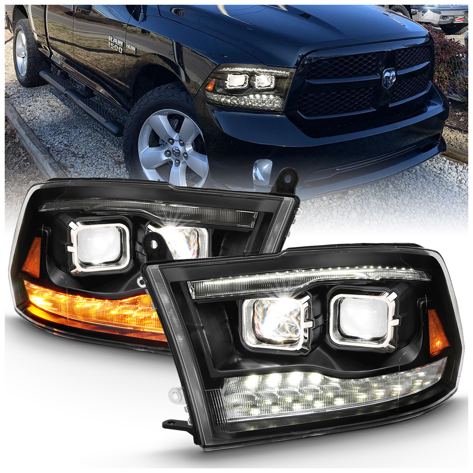 AM LED Projector Headlights SKU A1R111464 Partslink CH2502244 CH2503244 OEM 68093217AC 68093216AC