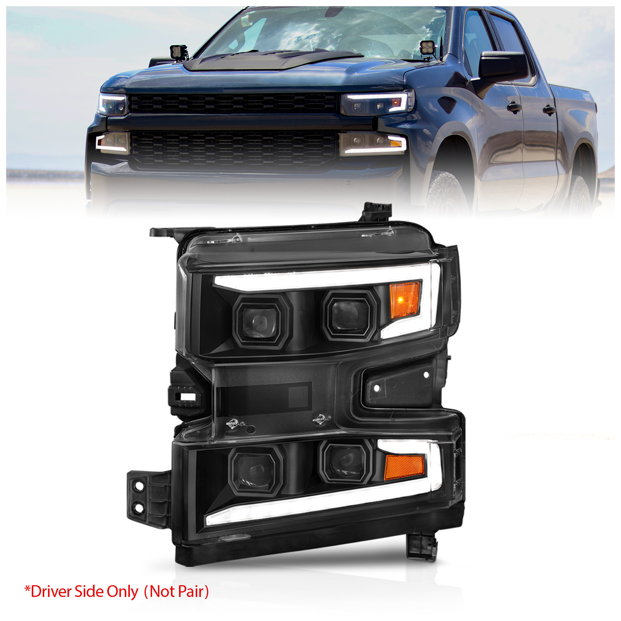 AM 2019-2022 CHEVROLET SILVERADO 1500 WT LED Projector Headlights SKU A1R111566L