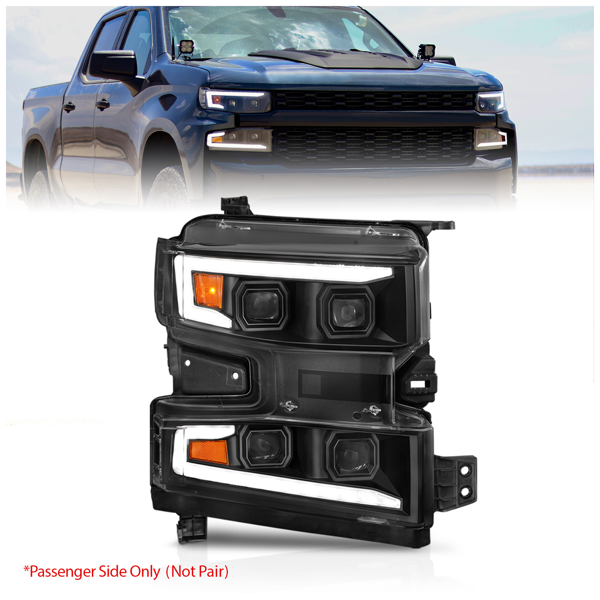 AM 2019-2022 CHEVROLET SILVERADO 1500 WT LED Projector Headlights SKU A1R111566R