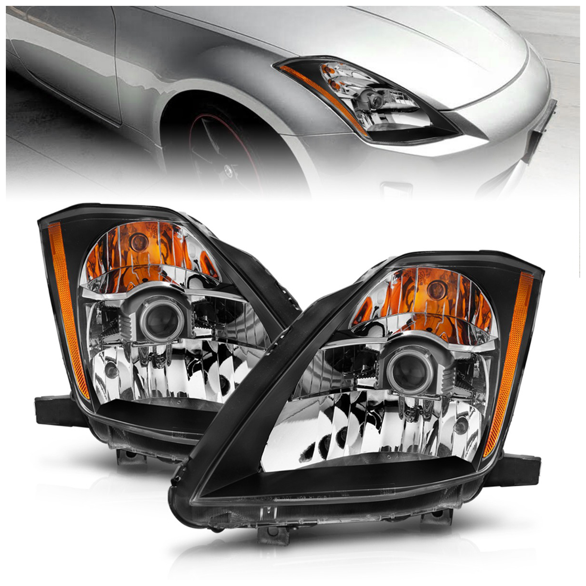 AM HEADLIGHTS|CRYSTAL BLACK SKU A1R121108 Partslink NI2502146 NI2503146 OEM 26060CD026-26010CD026