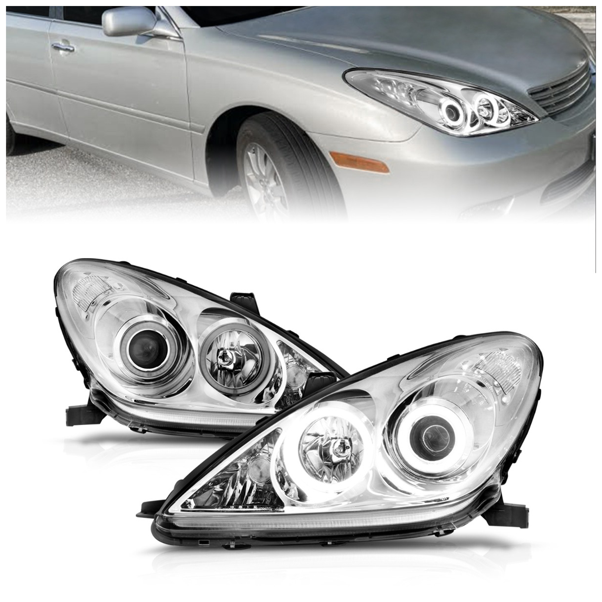 AM HEADLIGHTS|PROJECTOR WITH HALO CHROME CLEAR WITH AMBER REFLECTORS CCFL SKU A1R121173 Partslink LX2502114 LX2503114 LX2502125 LX2503125 OEM 8117033450-8113033450-81170335