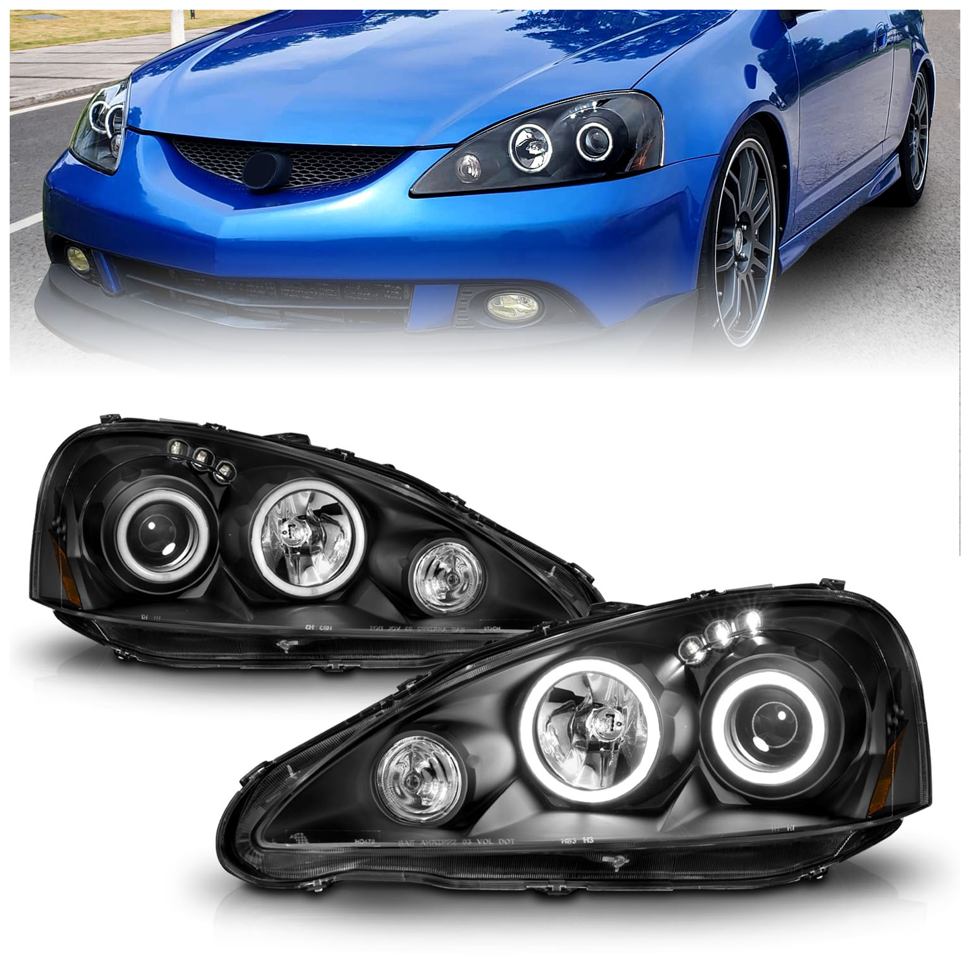 AM HEADLIGHTS|PROJECTOR WITH HALO BLACK CLEAR SKU A1R121197 Partslink AC2518108 AC2519108 OEM AC2518108-33101S6MA51