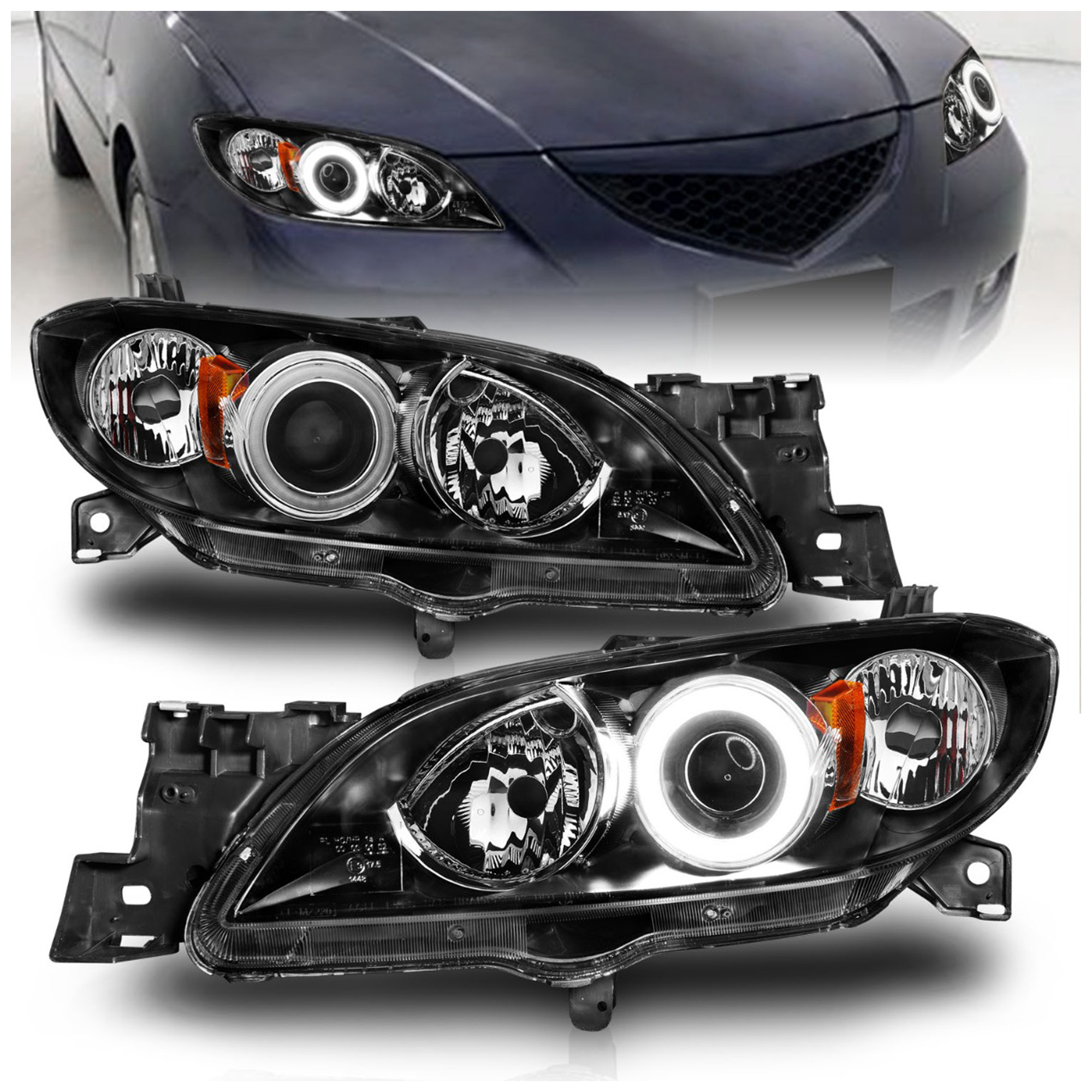 AM HEADLIGHTS|PROJECTOR HALO BLACK CLEAR AMBER CCFL SKU A1R121228 Partslink MA2519108 MA2518108 OEM BN8P510L0C BN8P510K0C BN8P510L