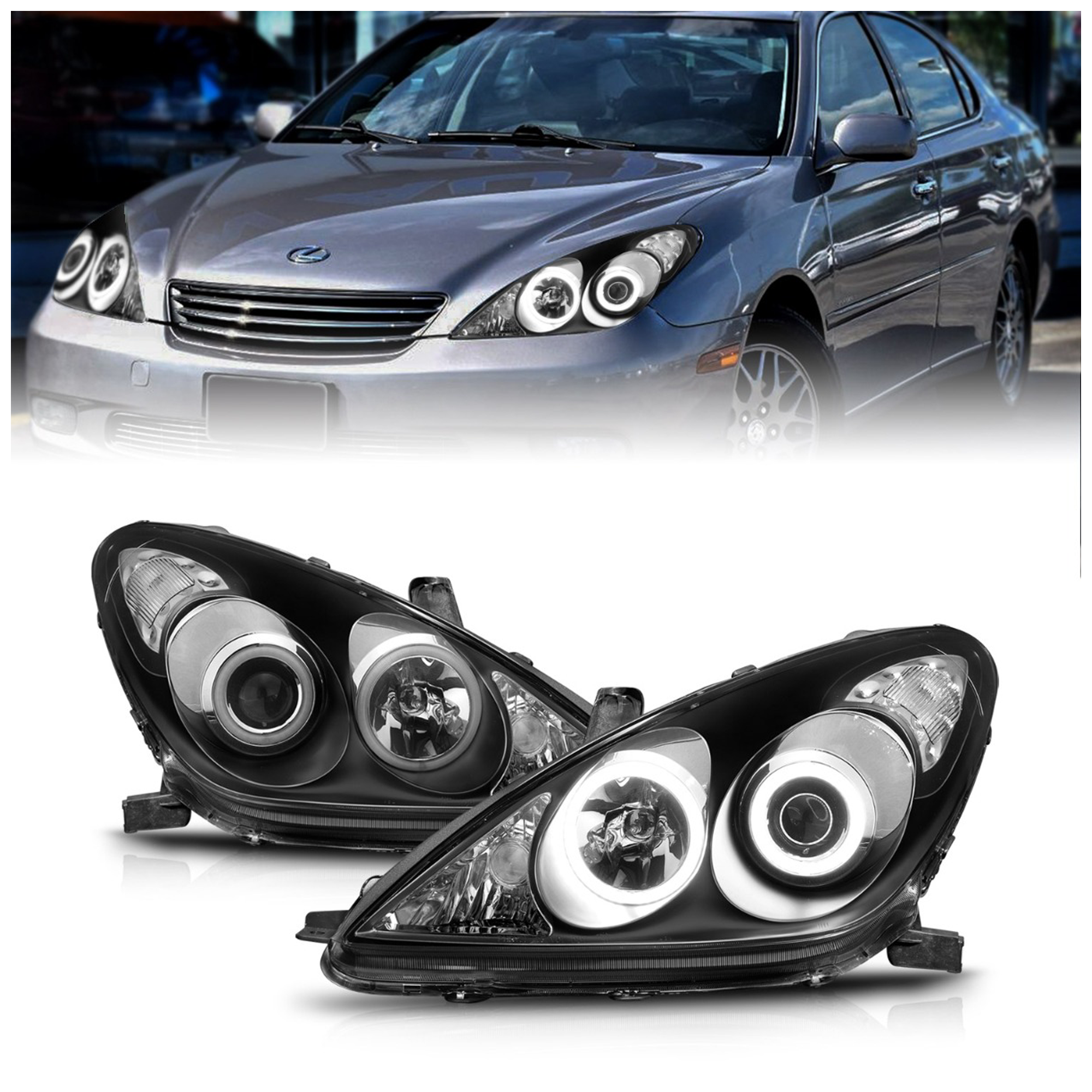 AM HEADLIGHTS|BLACK CLEAR PROJECTOR WITH HALOS SKU A1R121232 Partslink LX2502114 LX2503114 LX2502125 LX2503125 OEM 8117033450-8113033450-81170335
