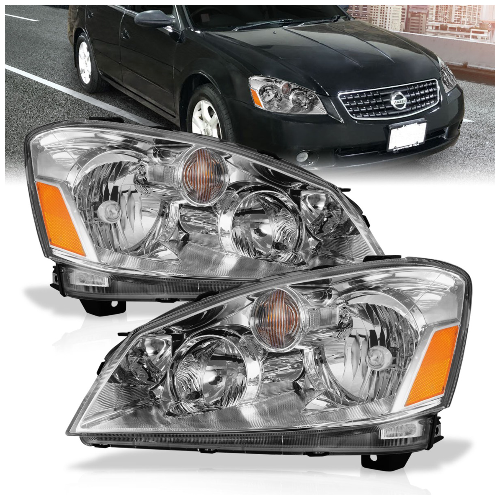 AM ALTIMA 05-06 HEAD LAMP RH AND LH Crystal Headlights Halogen Chrome SKU A1R121294 Partslink NI2502156 NI2503156 OEM NI2502156-26010ZB525