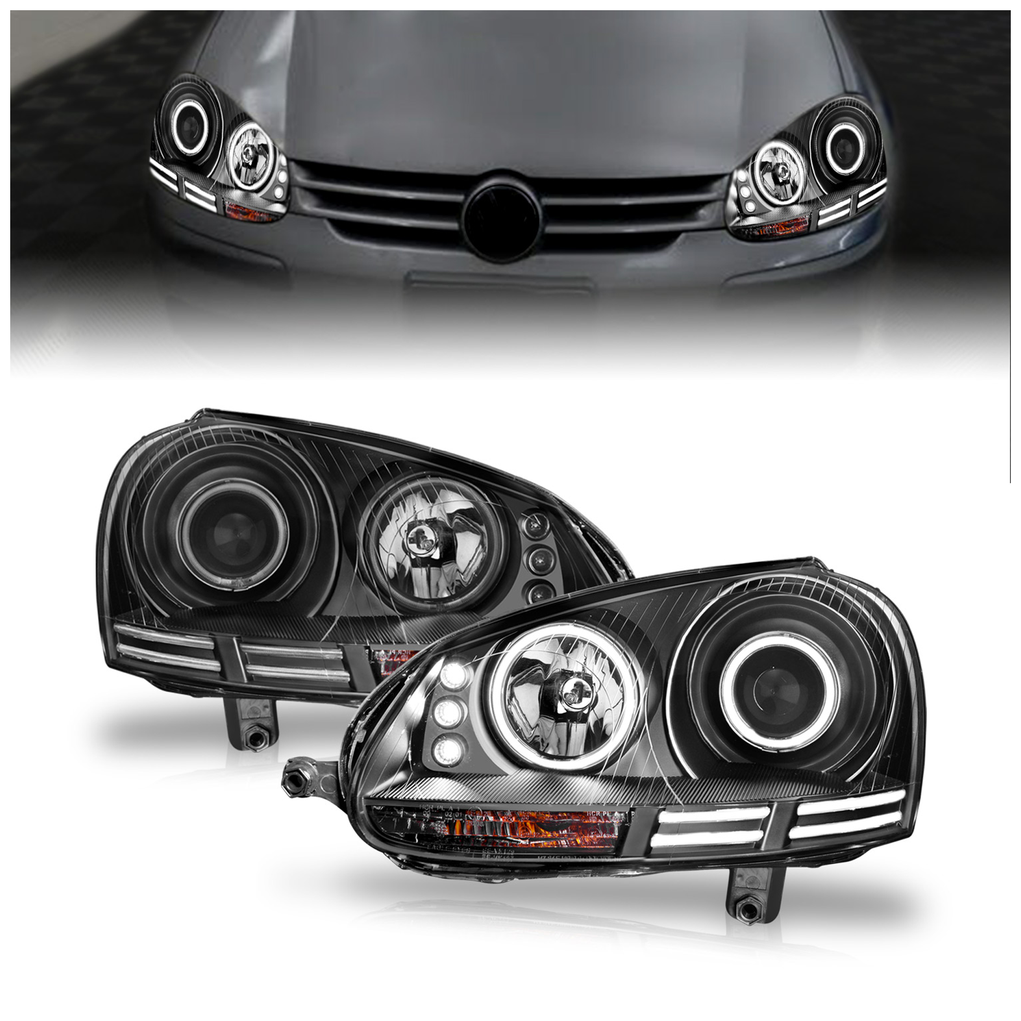 AM HEADLIGHTS|PROJECTOR HALO BLACK CLEAR W CCFL SKU A1R121345 Partslink VW2502127 VW2503127 OEM VW2502127-1K6941006S