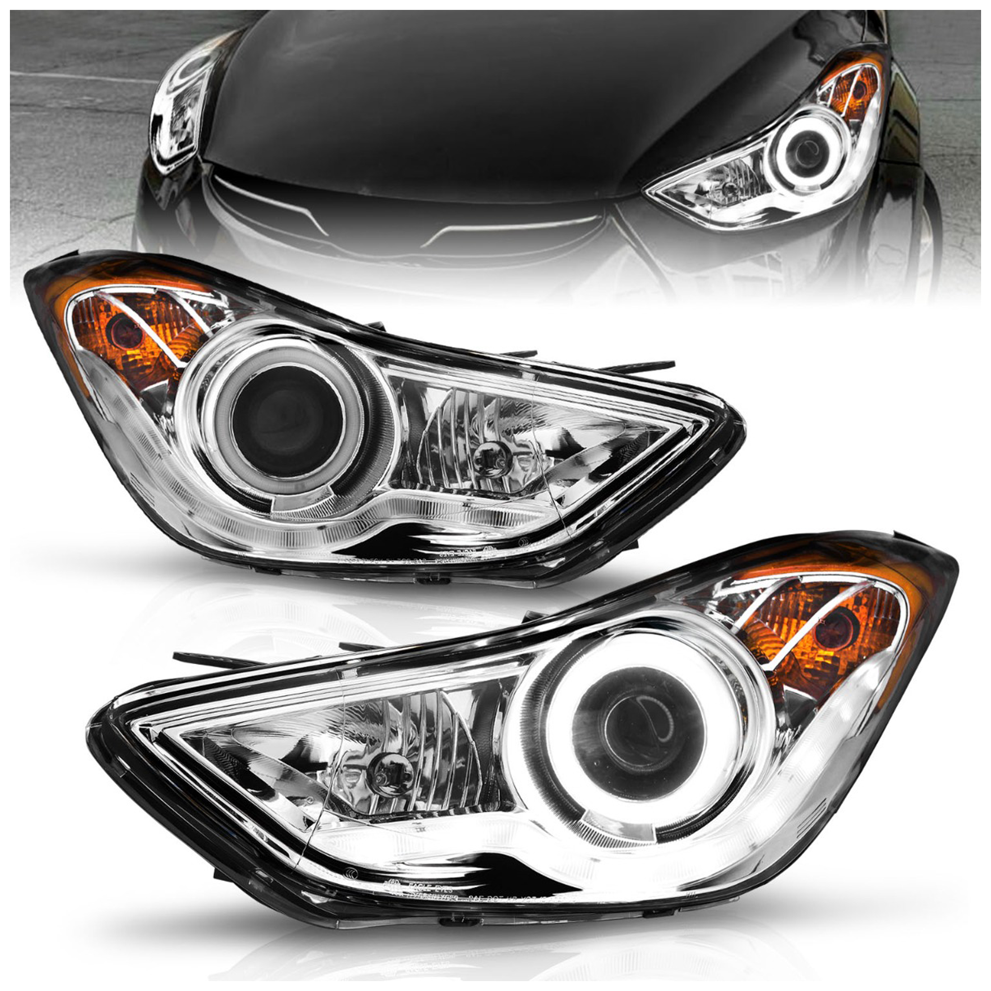 AM HEADLIGHTS|PROJECTOR HALO CHROME CLEAR CCFL SKU A1R121455 Partslink HY2503161 HY2502161 OEM 921013Y000-921023Y000