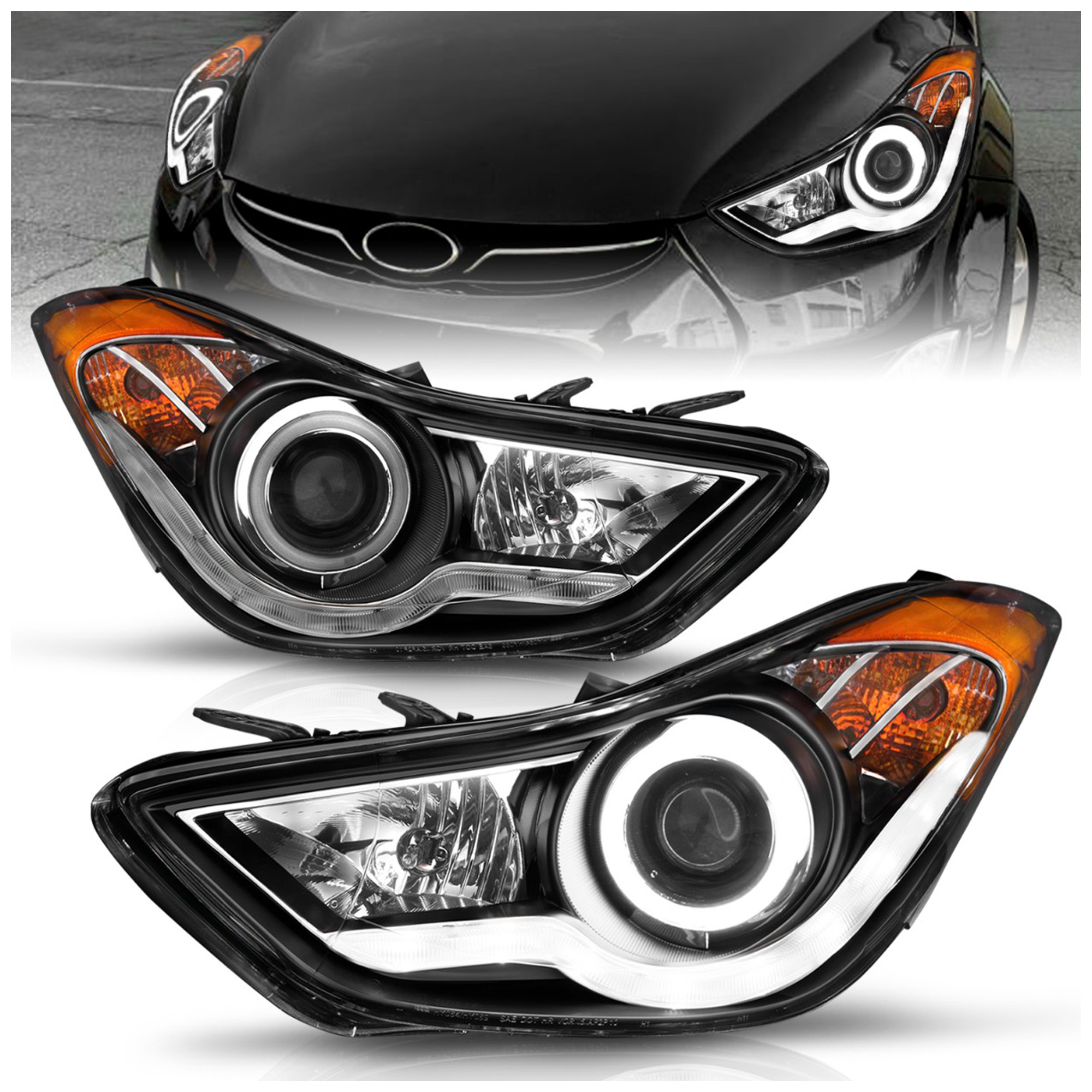 AM HEADLIGHTS|PROJECTOR HALO BLACK CLEAR CCFL SKU A1R121456 Partslink HY2503161 HY2502161 OEM 921013Y000-921023Y000