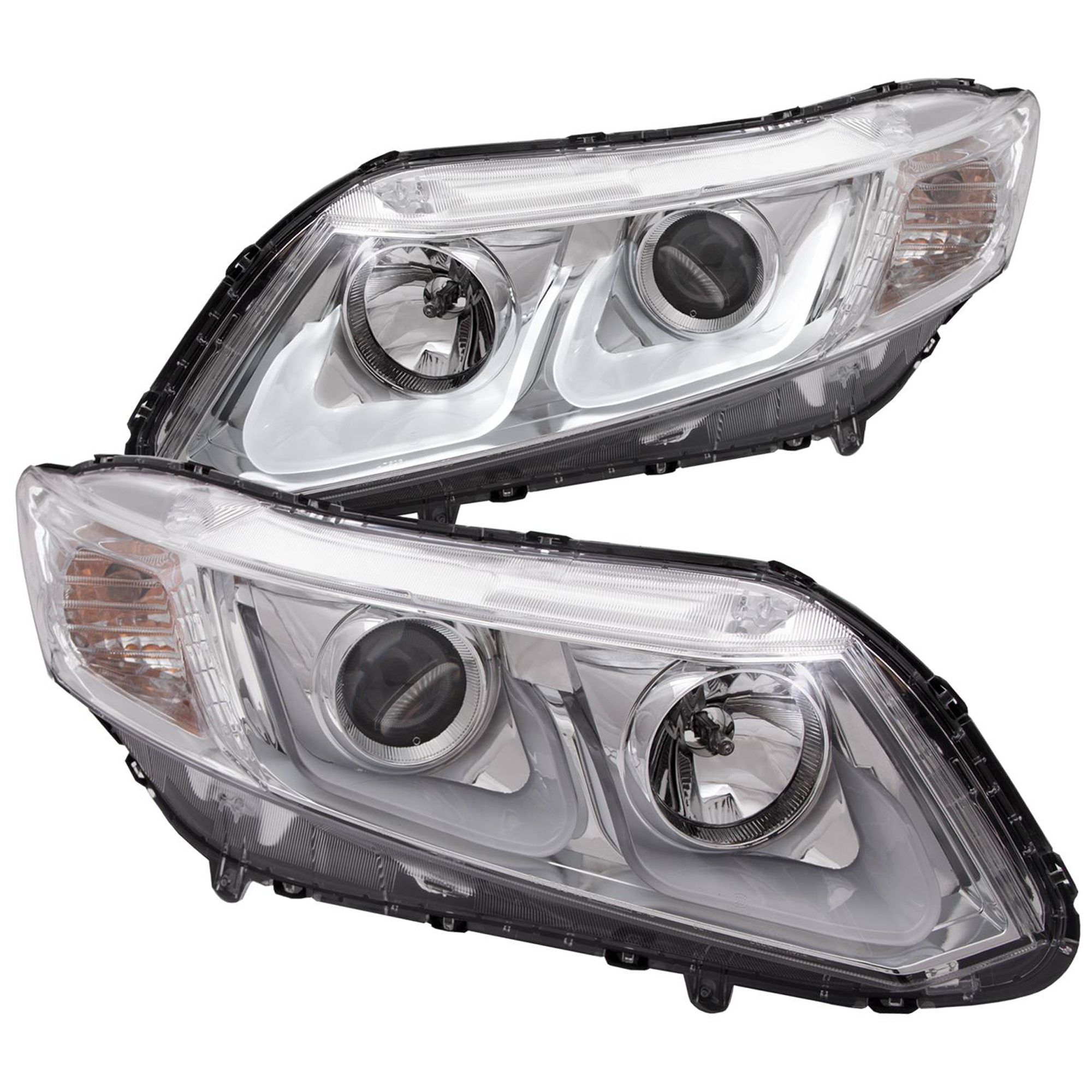 AM 2012-2015 HONDA CIVIC 2-4DR HEADLIGHTS PROJECTOR W U BAR CHROME CLEAR SKU A1R121478 Partslink HO2502144 HO2503144 HO2502150 HO2503150 OEM 33100TR0A01-33150TR0A01-33100T