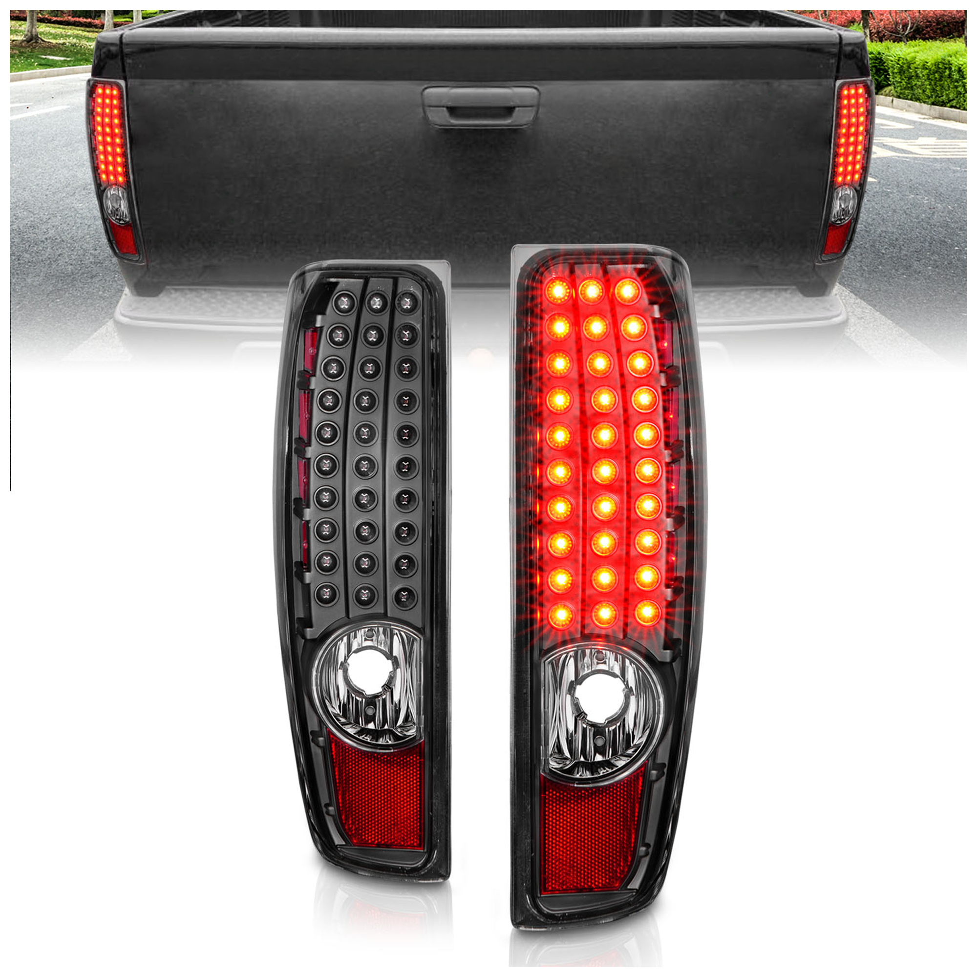 AM LED TAIL LIGHTS BLACK HOUSING CLEAR LENS 2004-2012 CHEVROLET COLORADO SKU A1R311385 Partslink GM2800164 GM2801164 OEM 19417444-19417443