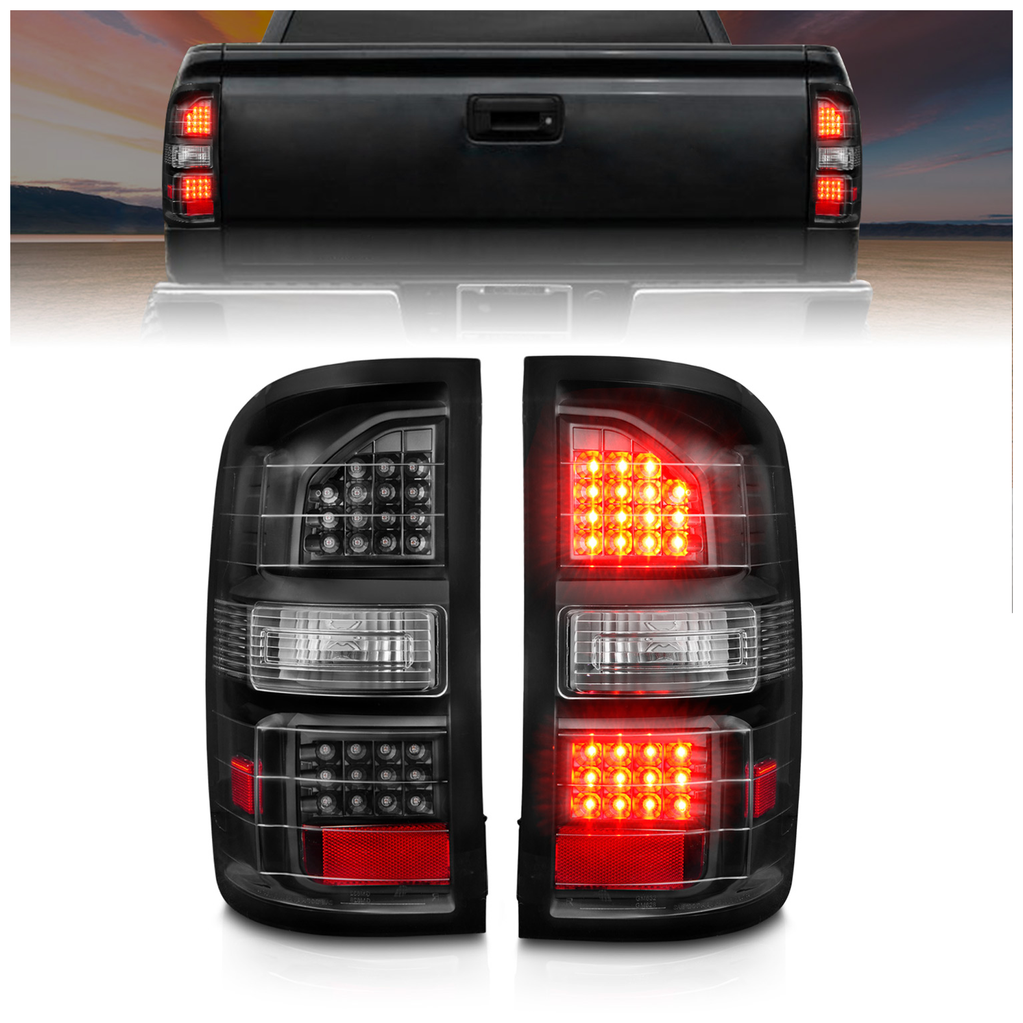 AM LED TAIL LIGHTS BLACK HOUSING CLEAR LENS SKU A1R311397 Partslink GM2800262 GM2801262 OEM 23141277-23141276-23424737-234