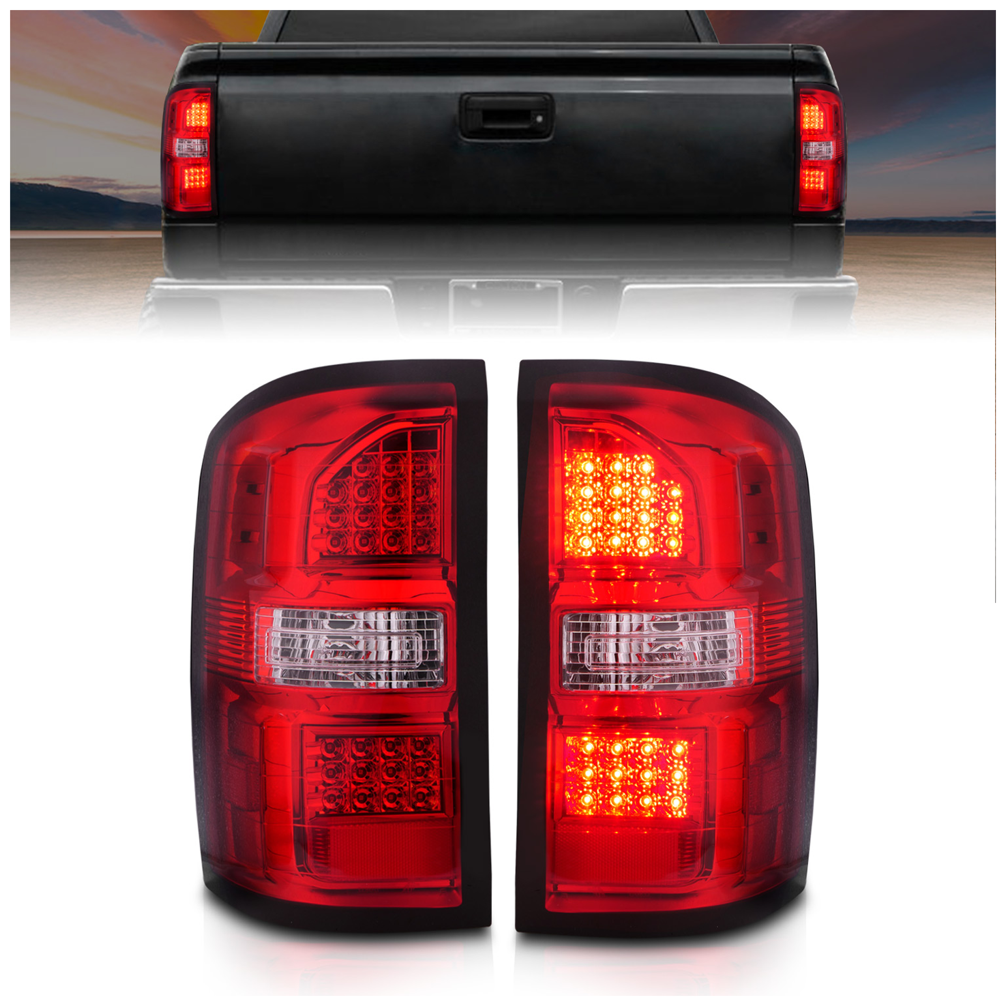AM LED TAIL LIGHTS BLACK HOUSING RED CLEAR LENS SKU A1R311399 Partslink GM2800262 GM2801262 OEM 23141277-23141276-23424737-234
