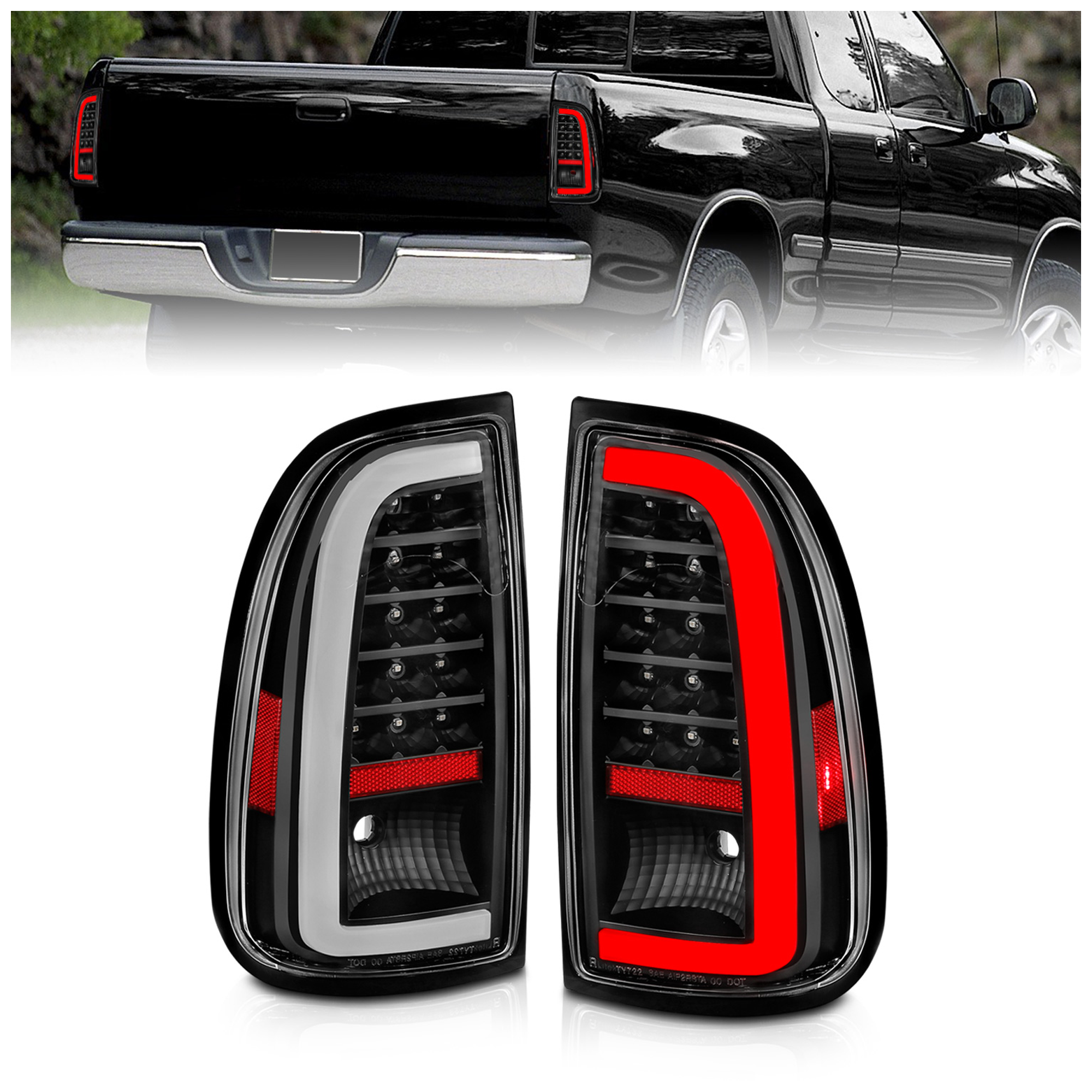 AM 2000-2006 TOYOTA TUNDRA LED TAIL LIGHTS W LIGHT BAR BLACK HOUSING CLEAR LENS SKU A1R311411 Partslink TO2800153 TO2801153 OEM 815600C040-815500C040