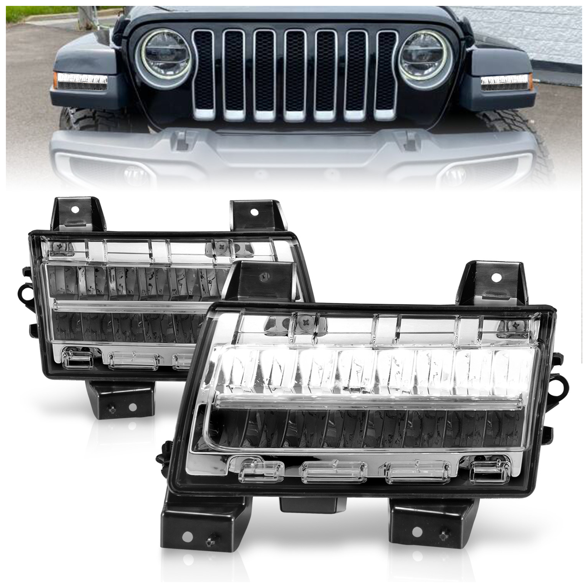 AM LED SIDE MARKERS CHROME HOUSING CLEAR LENS W SEQUENTIAL SIGNAL SKU A1R511086 Partslink CH2521150 CH2520150 OEM 68307245AF 68307245AF