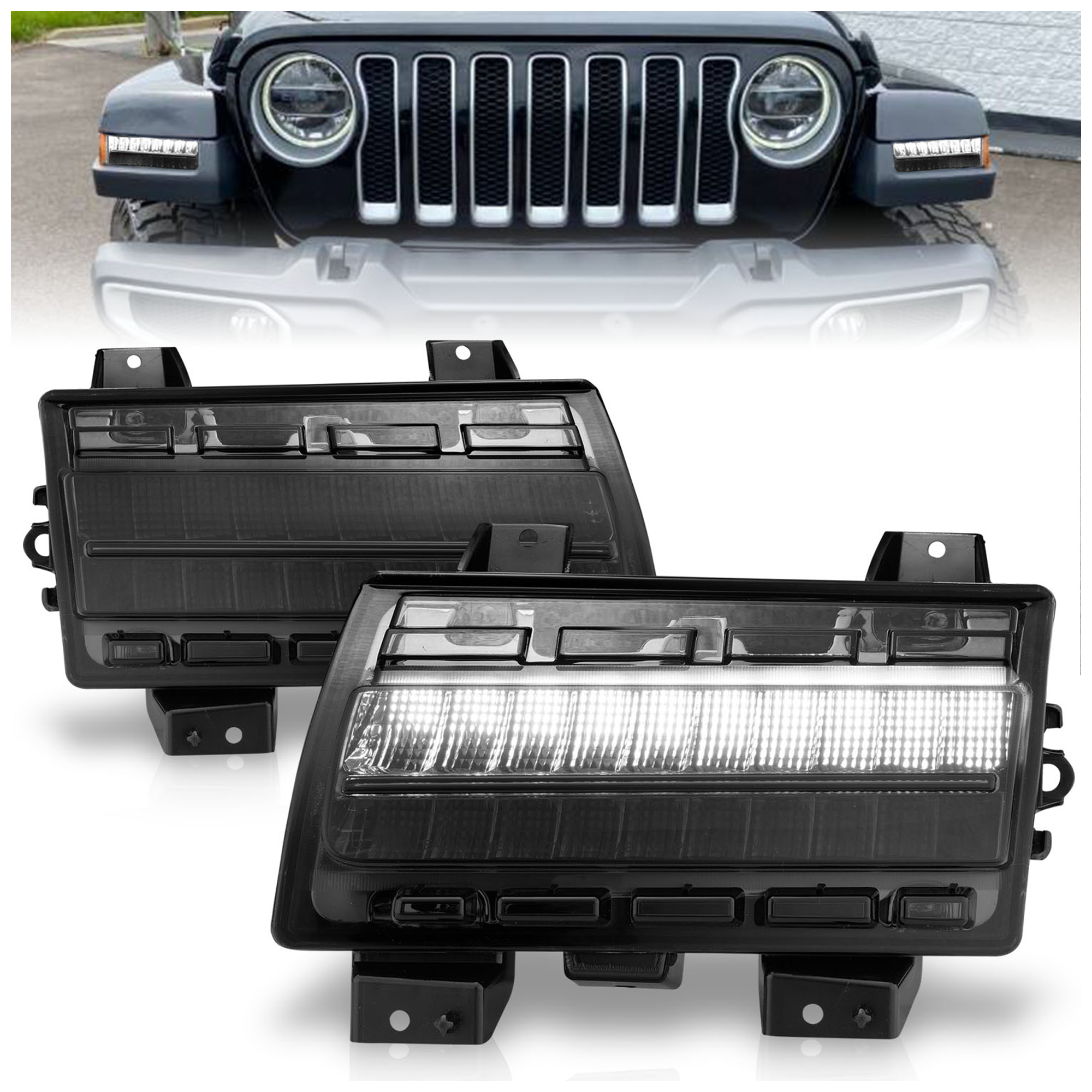 AM LED SIDE MARKERS CHROME HOUSING SMOKE LENS W SEQUENTIAL SIGNAL SKU A1R511087 Partslink CH2520149 CH2521149 OEM 68293127AF 68293126AF