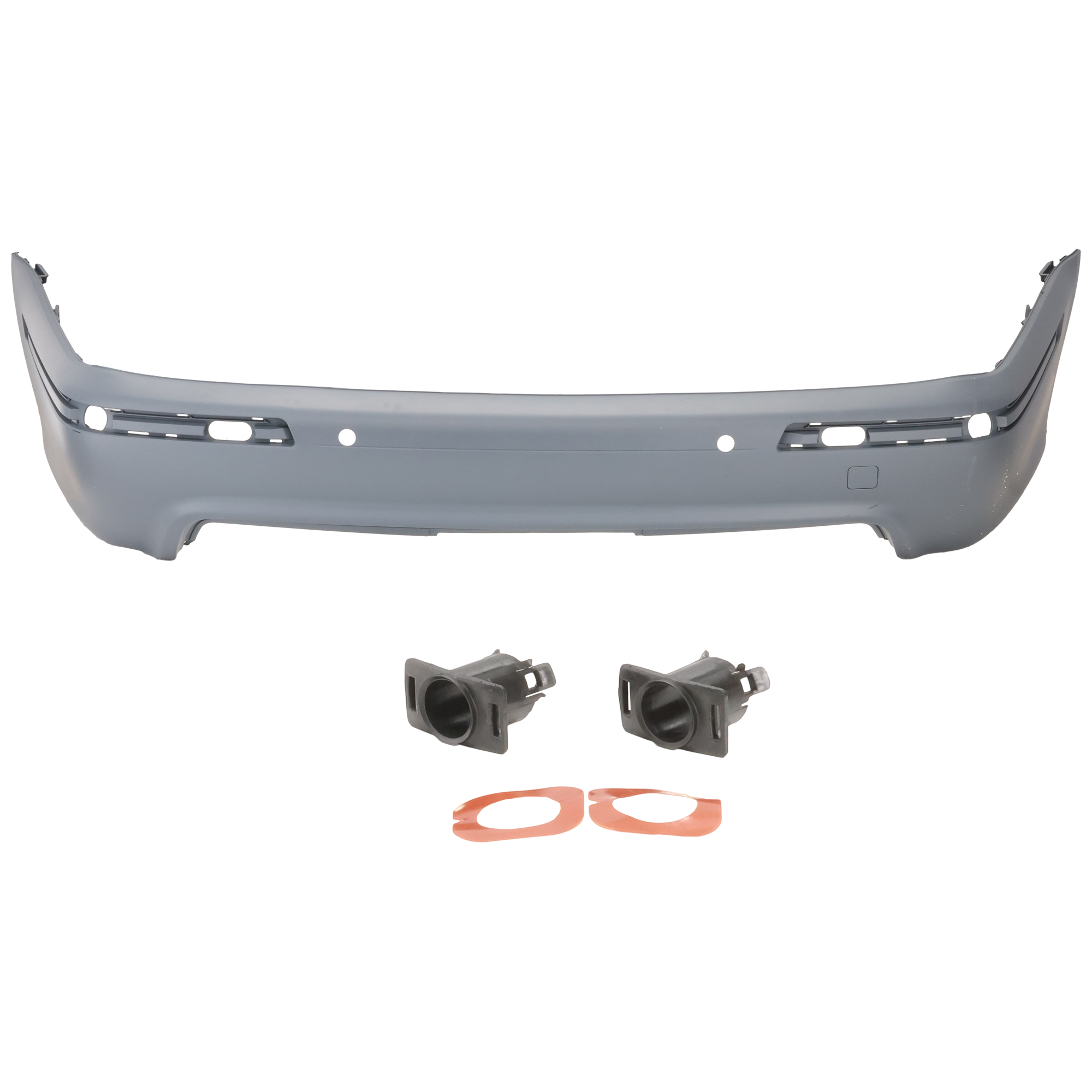 AM M5-00-03 REAR BUMPER COVER Primed w Center Bracket w Molding Holes and Park Distance Control Sensor Holes SKU ARBB760101P Partslink BM1100122 OEM 51122498489