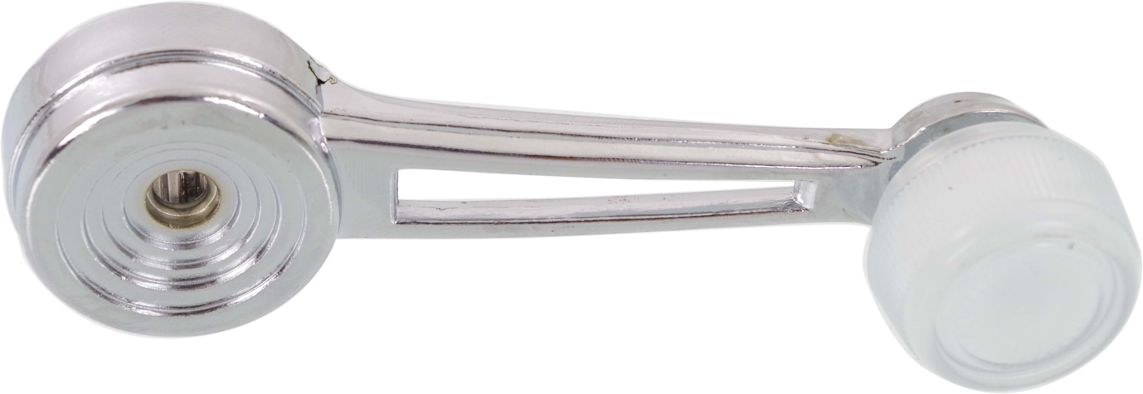 AM F SERIES 73-79 BRONCO 80-86 FRONT WINDOW CRANK Chrome Body White Knob Metal SKU ARBF463202 Partslink FO1354102 OEM D3AZ6523342A