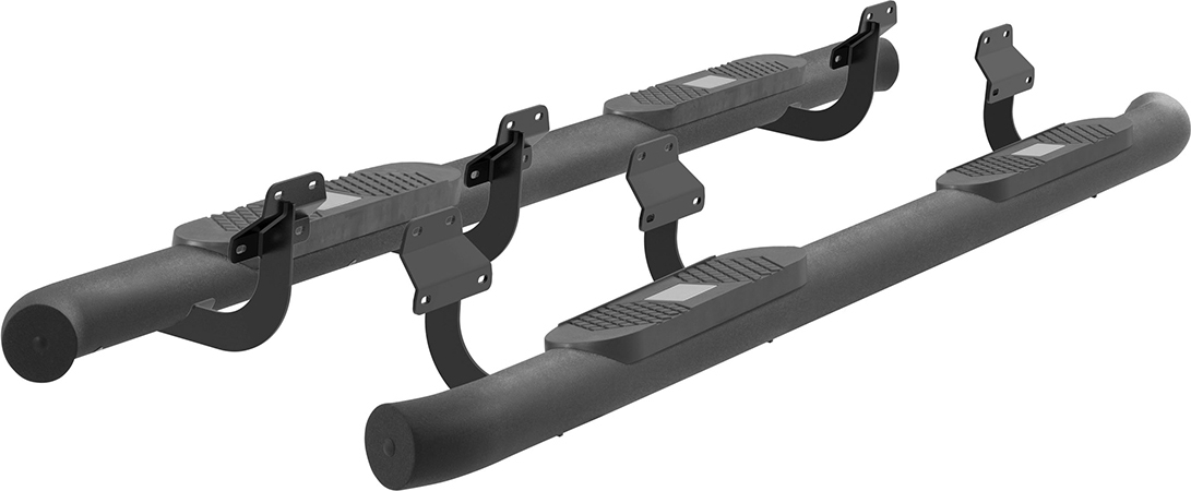 AM ARIES SIDE BARS STEEL POWDERCOATED BLACK SET OF 2-3 in. diameter Includes four non skid mold SKU ARS205003