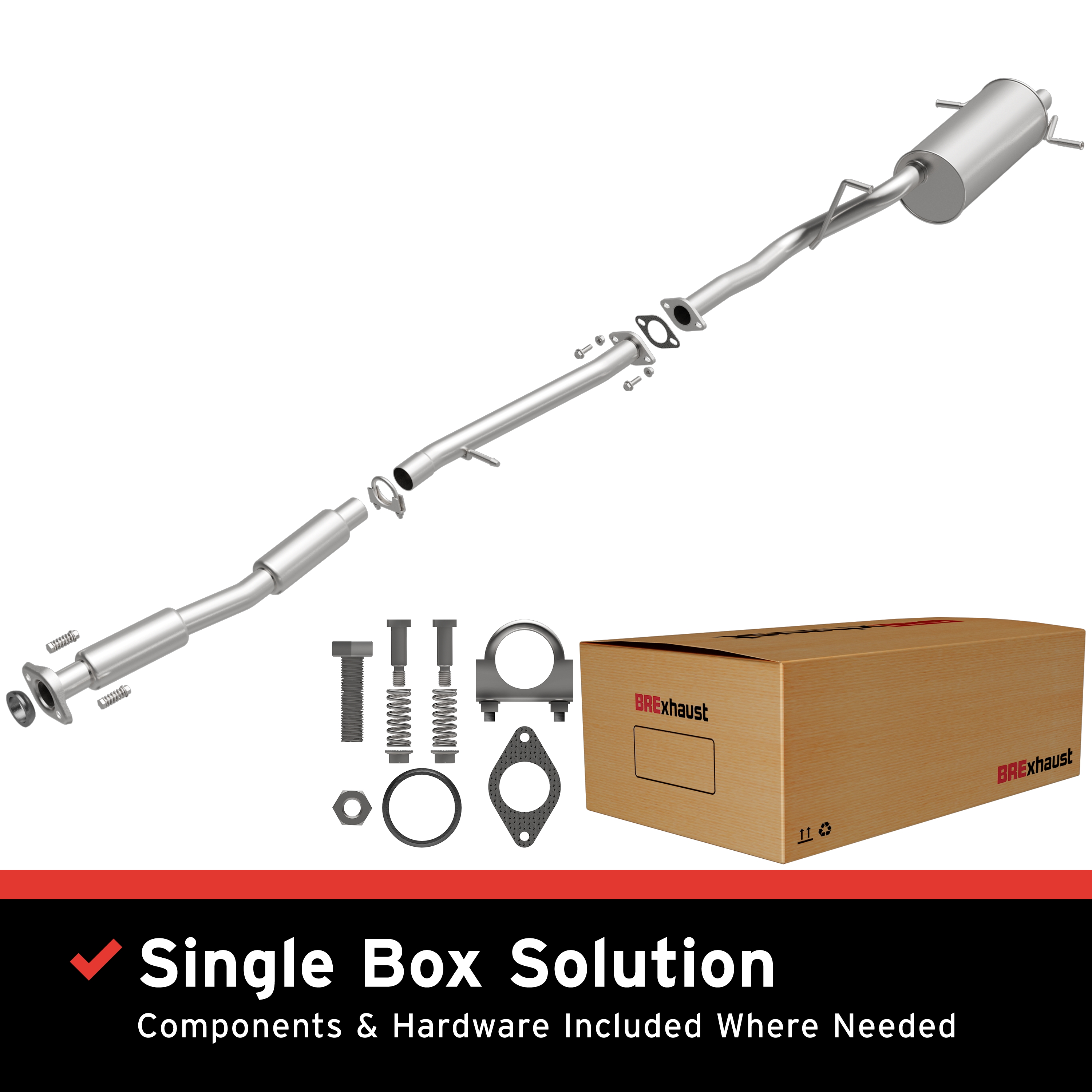AM Exhaust Kit 02-05 Subaru Forester 2.5L SKU BO1060175 OEM 44200FE180-44200FE050-44300SA0