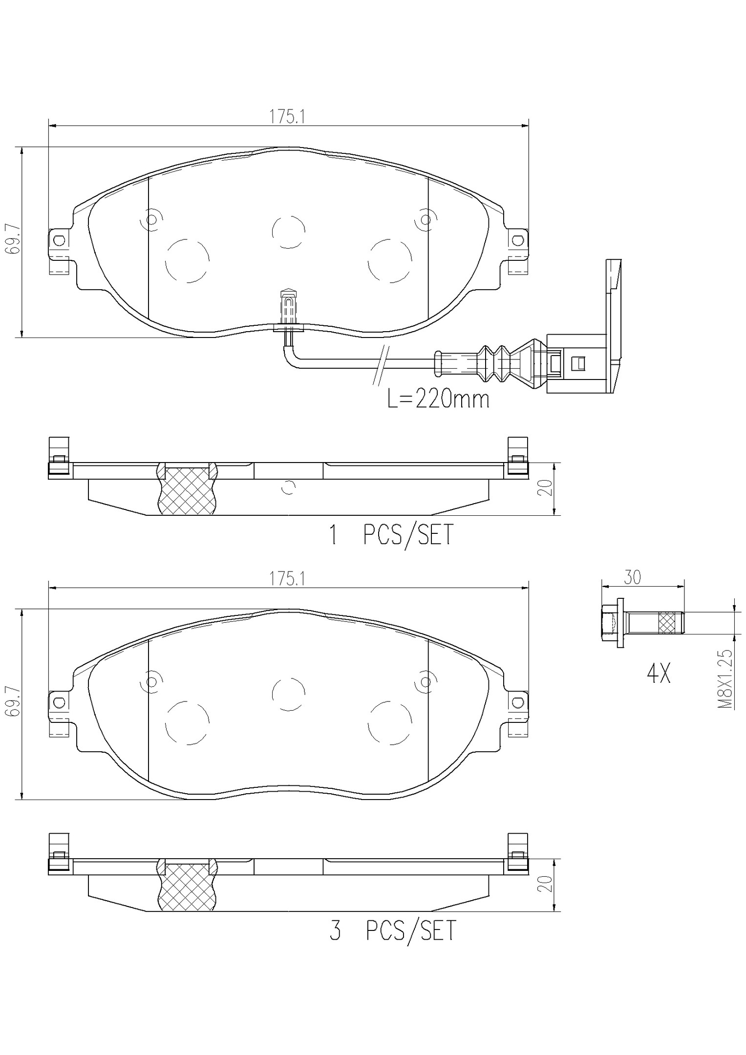 AM Brake Pad Set SKU BRP85144N OEM 3Q0698151B