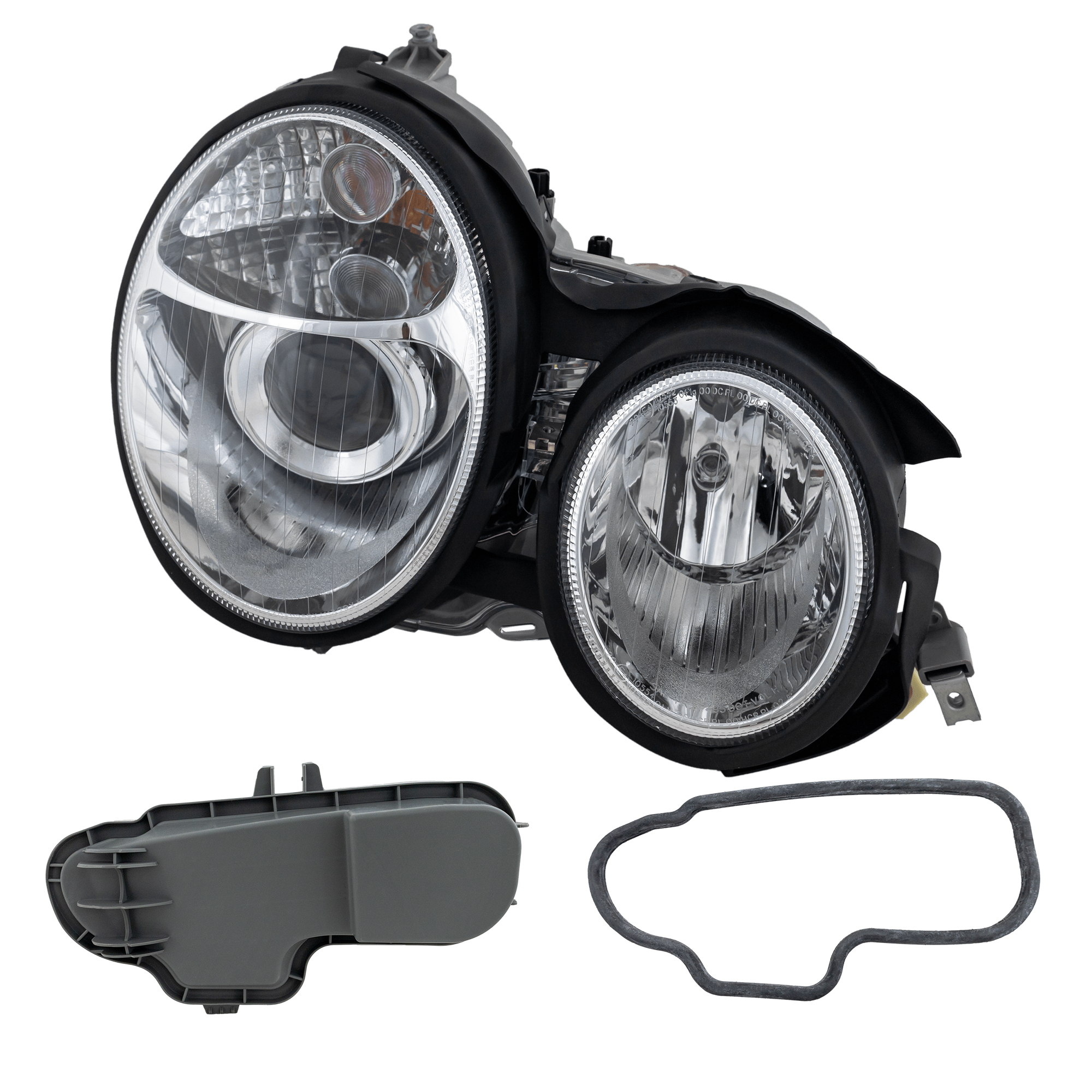 AM E CLASS 96-99 PROJECTOR HEAD LAMP RH AND LH Assembly Halogen Chrome Interior SKU BZ9699PHL