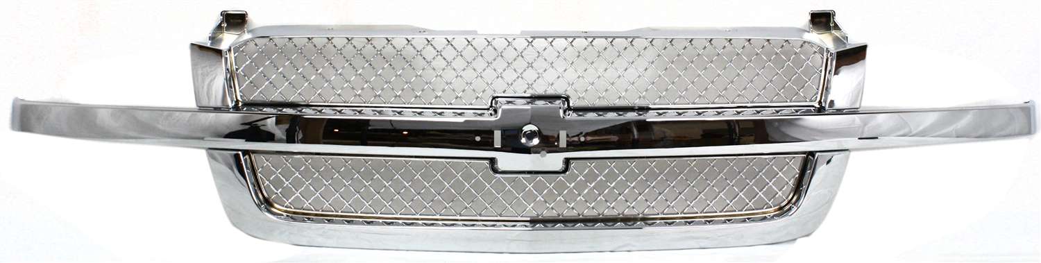 AM SILVERADO 03-07 GRILLE Mesh Chrome Base LS LT Models w Center Bar w o Body Cladding SKU C070122C