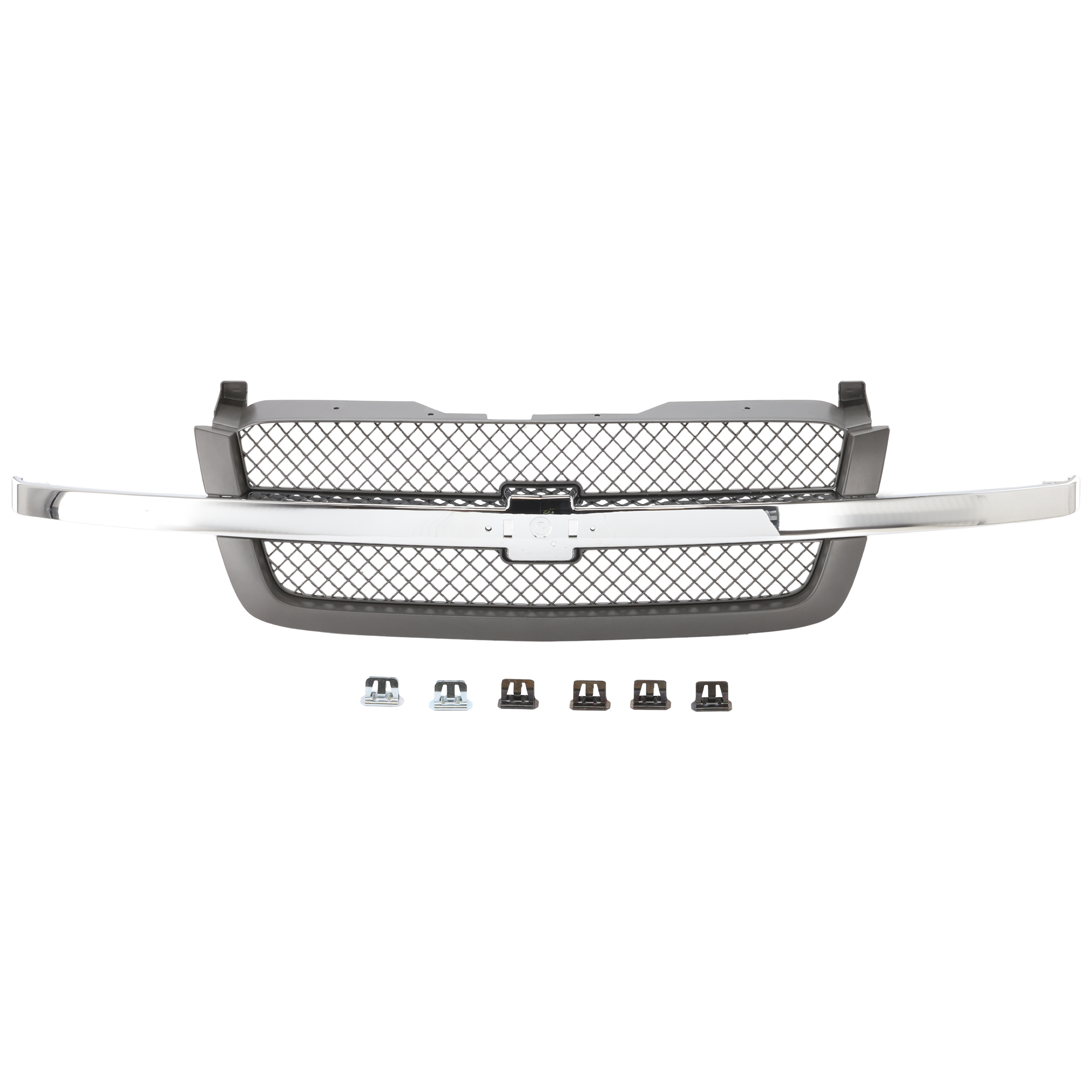 AM CHEVROLET C K FULL SIZE PICKUP 03-07 GRILLE Textured Gray Mesh Insert w chrome center bar and emblem provision SKU C070123 Partslink GM1200474 OEM 88968933