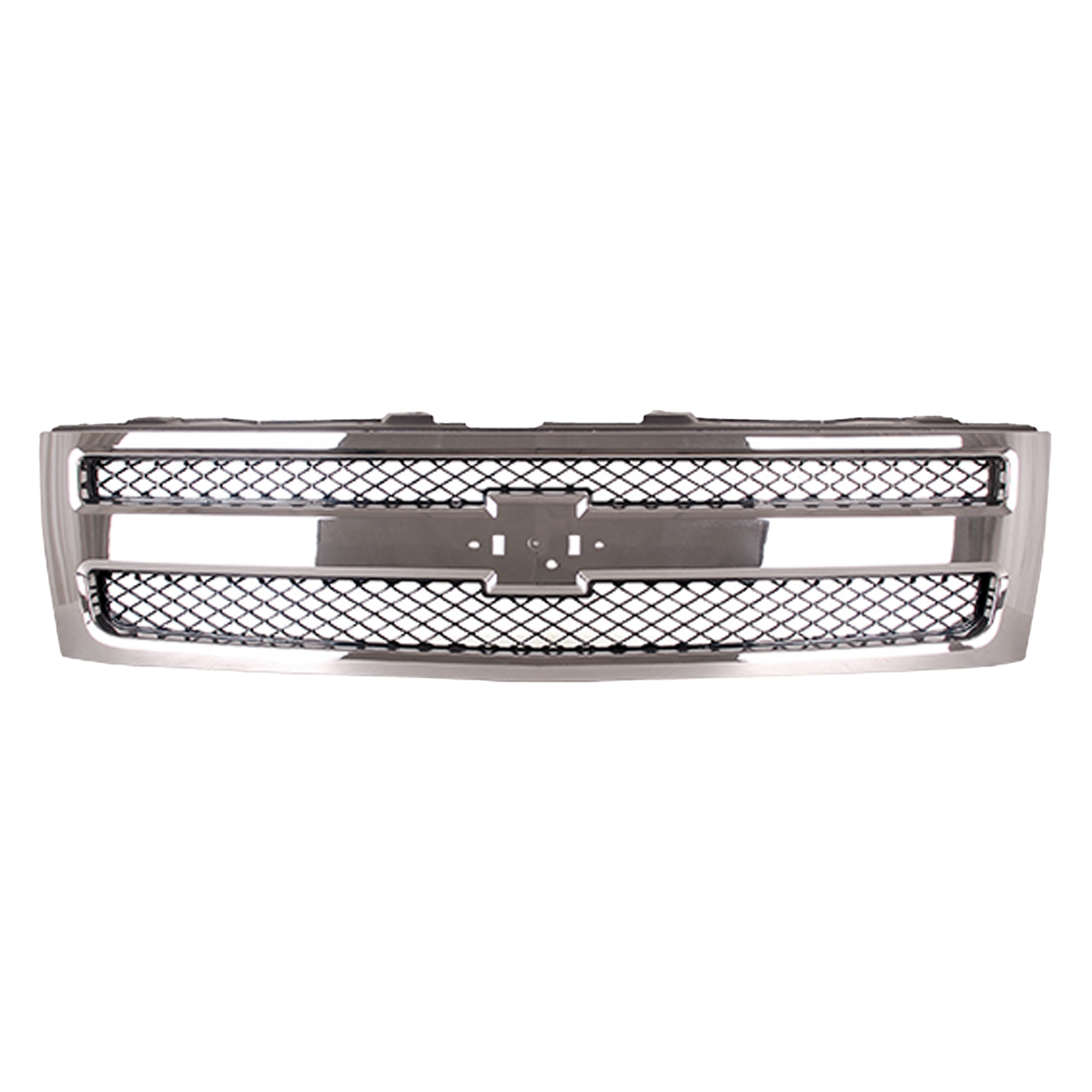 AM SILVERADO 1500-07-13 GRILLE Plastic Chrome Shell Black Insert Factory Installed Excludes 2007 Classic SKU C070189 Partslink GM1200572 OEM 25810707-19303978-22849840