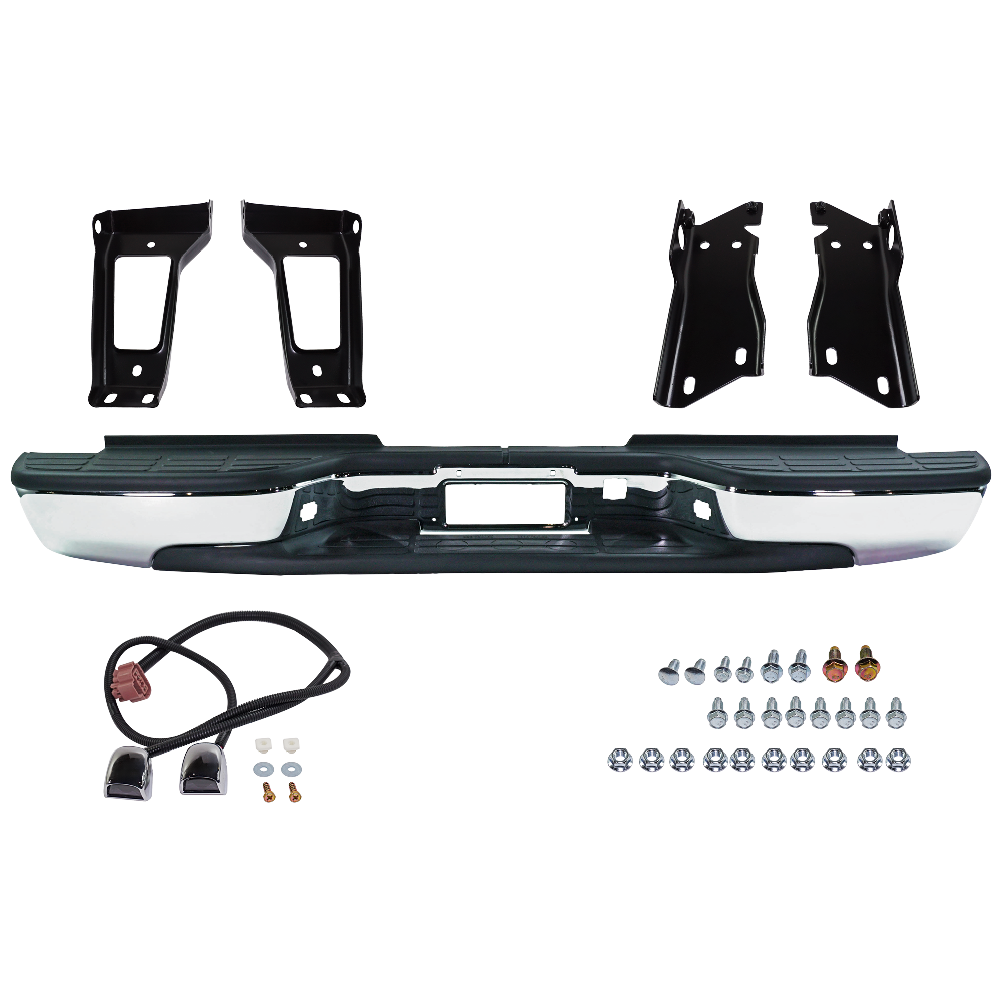 AM SILVERADO SIERRA 2500 HD 3500-01-06 STEP BUMPER FACE BAR AND PAD w Pad Provision w Mounting Bracket Chrome Fleetside Includes 2007 Classic SKU C760709 Partslink GM1103129 OEM 12473000 PFM