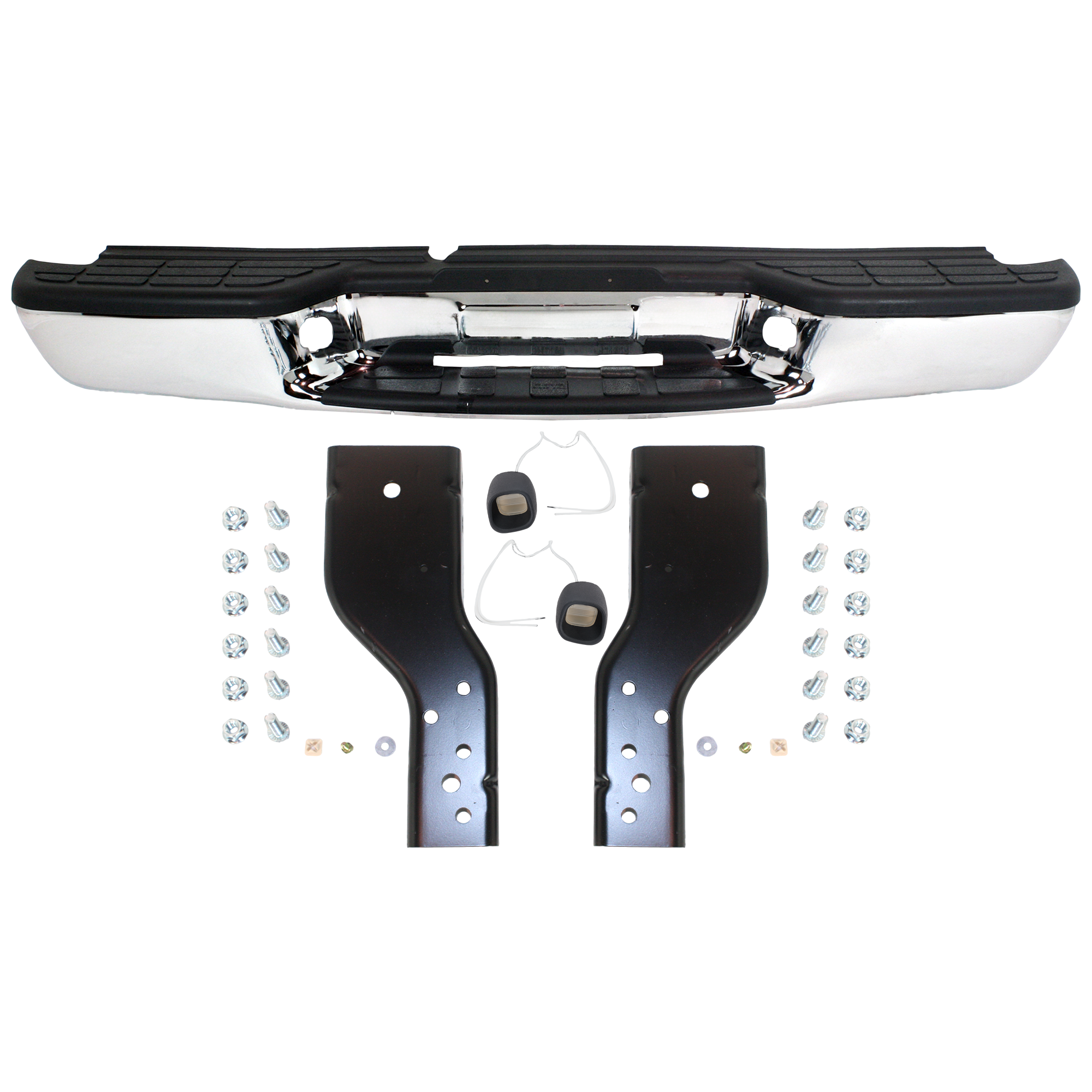 AM S10 PICKUP 98-04 STEP BUMPER FACE BAR AND PAD w Pad Provision w o Mounting Bracket Chrome Fleetside SKU C760715 Partslink GM1101102 OEM 12343438