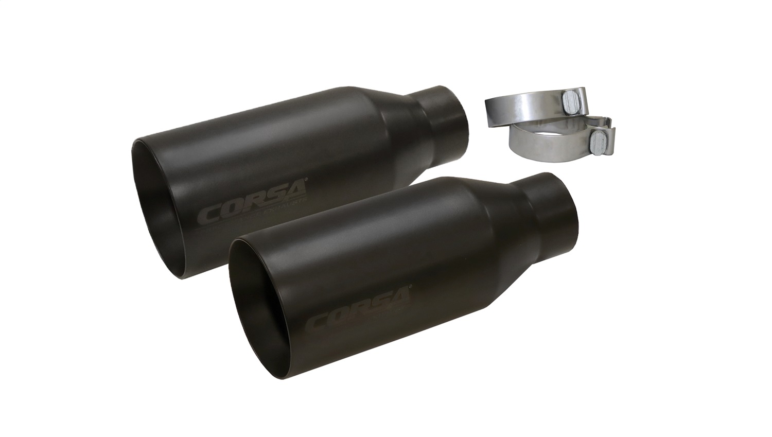 AM Two Single 5.0in Matte Black Pro Series Tips Clamps Included SKU COR14051BPC