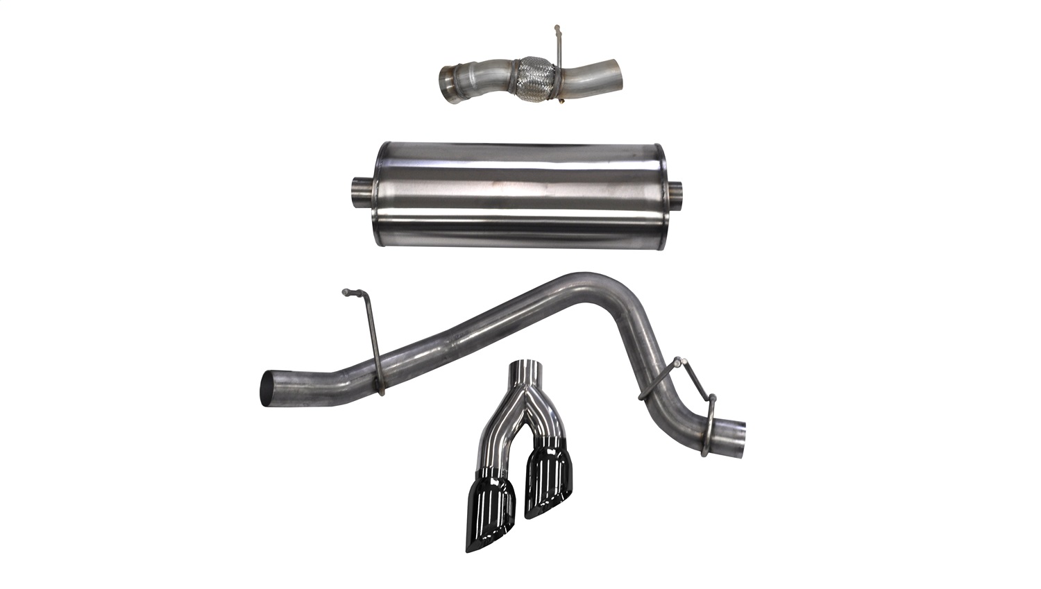 AM 2015-2016 GMC Yukon Denali 6.2L V8-3. in. Cat Back Single Side Exit with Twin 4.0 in. Black PVD Polished Stainless Steel Tips Limited Lifetime Warranty SKU COR14826BLK