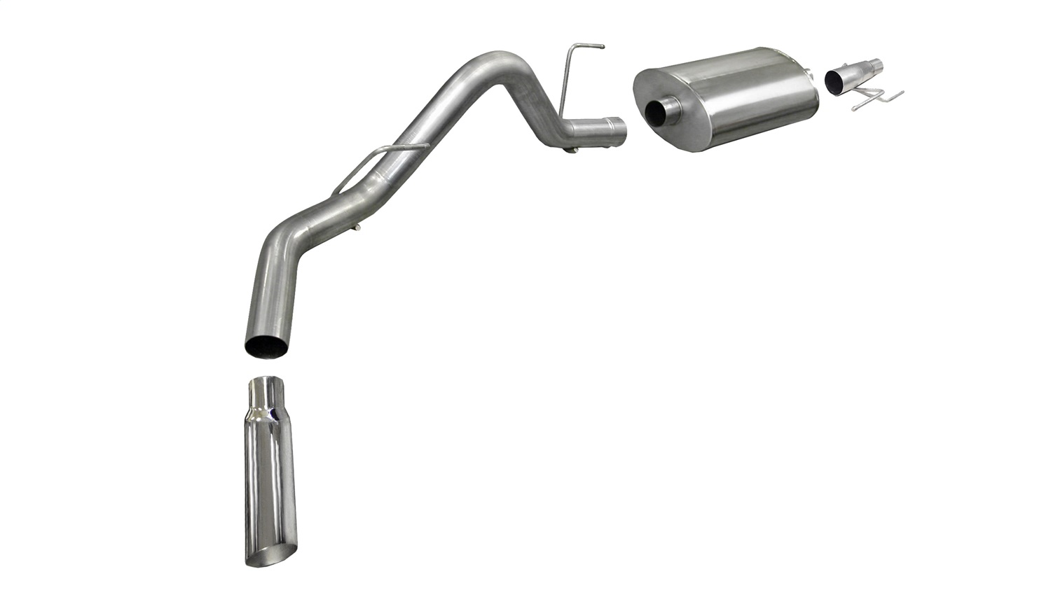 AM CORSA DB TM SPORT CAT BACK EXHAUST SYSTEM EXHAUST SYSTEM KIT STAINLESS STEEL dB TM Sport Cat Back Exhaust System Single Side Exit 3 in. Dia. Incl. db Muffler Pipes Clamps 4 in. Slash Cut Poli SKU COR24392