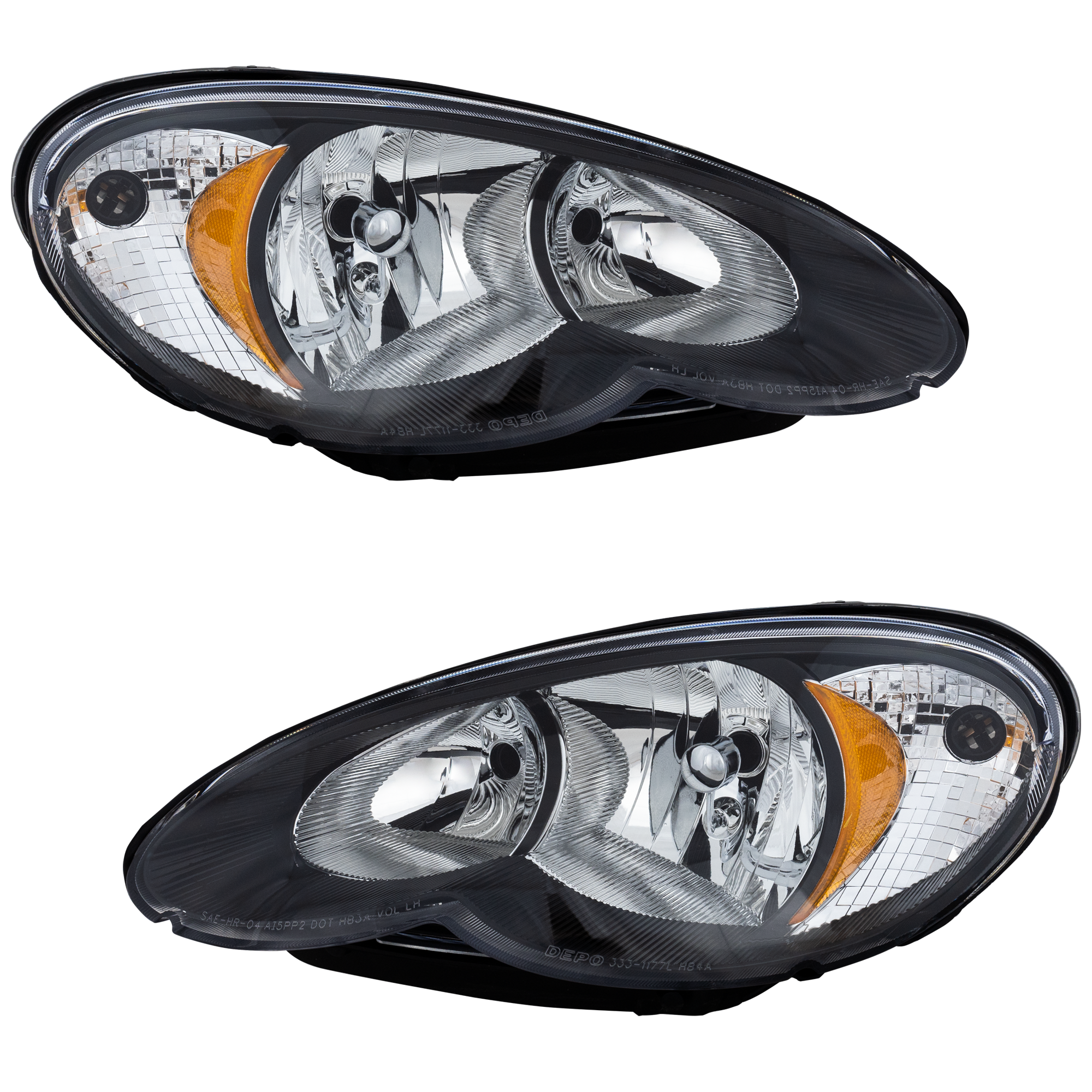 AM PT CRUISER 06-10 CLEAR HEAD LAMP RH AND LH Lens and Housing Black Bezel SKU CR0609CHL Partslink CH2505122 OEM Performance