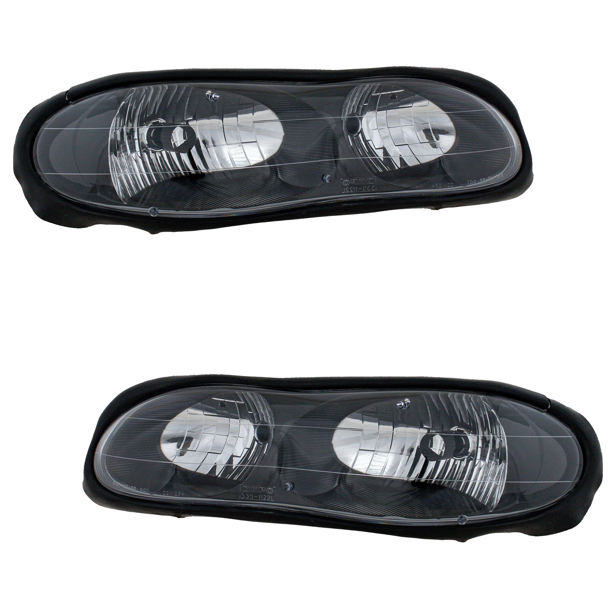 AM CAMARO 98-02 CLEAR HEAD LAMP RH AND LH Composite Lens and Housing Halogen Black Interior SKU CV9802CHL Partslink GM2505132 OEM Performance