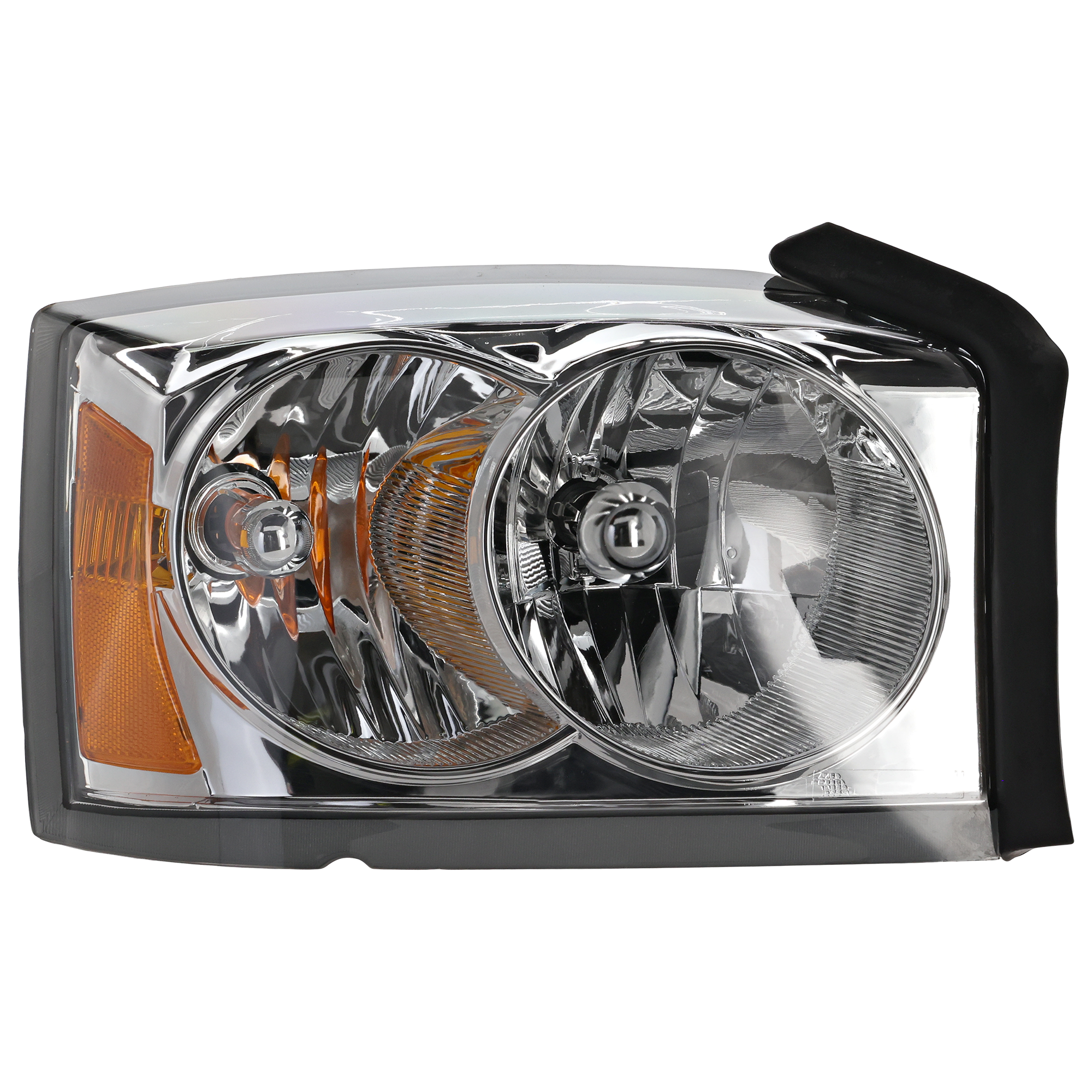 AM DAKOTA 05-07 HEAD LAMP RH Assembly Halogen Chrome Interior w Corner Light Bulb Shield SKU D100127 Partslink CH2503159 OEM 55077606AB