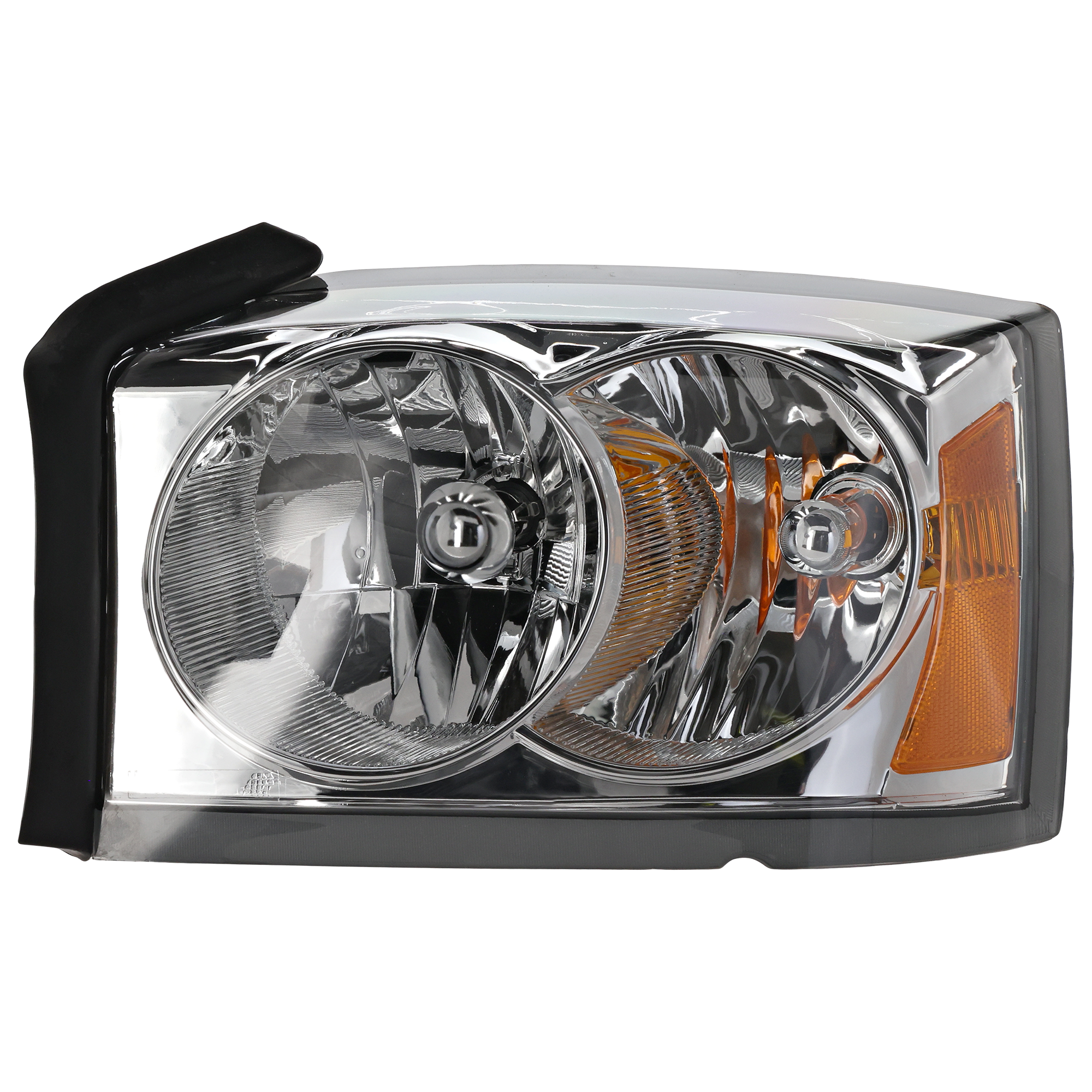 AM DAKOTA 05-07 HEAD LAMP LH Assembly Halogen Chrome Interior w Corner Light Bulb Shield SKU D100128 Partslink CH2502159 OEM 55077607AB