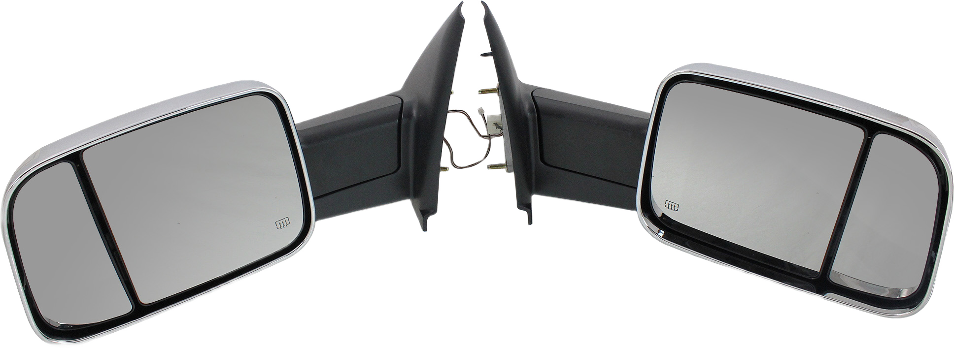 AM RAM 1500 P U 1500-02-08 RAM 2500-3500 P U 03-09 TOWING MIRROR RH AND LH Power Manual Folding Heated Chrome w Signal Light Dual Glass SKU DG106CRL S OEM 55077444AO PFM 55077445AO PFM