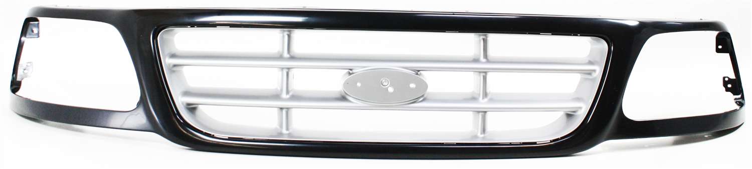 AM F 150-99-03 F 250-99-99 GRILLE Black Shell w Silver Insert XL XLT Lariat Models Cross Bar SKU F070109 Partslink FO1200370 OEM YL3Z8200CAA