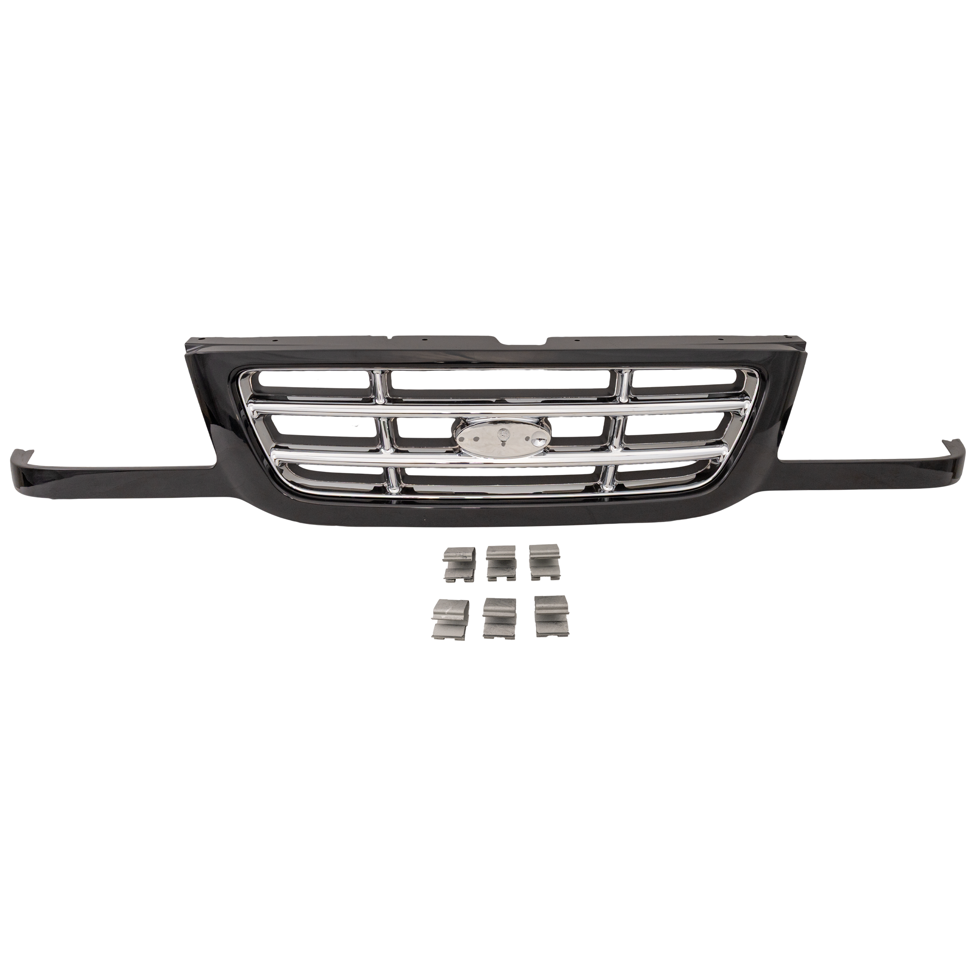AM RANGER 01-03 GRILLE Cross Bar Insert Black Shell w Chrome Insert SKU F070124 Partslink FO1200394 OEM 3L5Z8200CA
