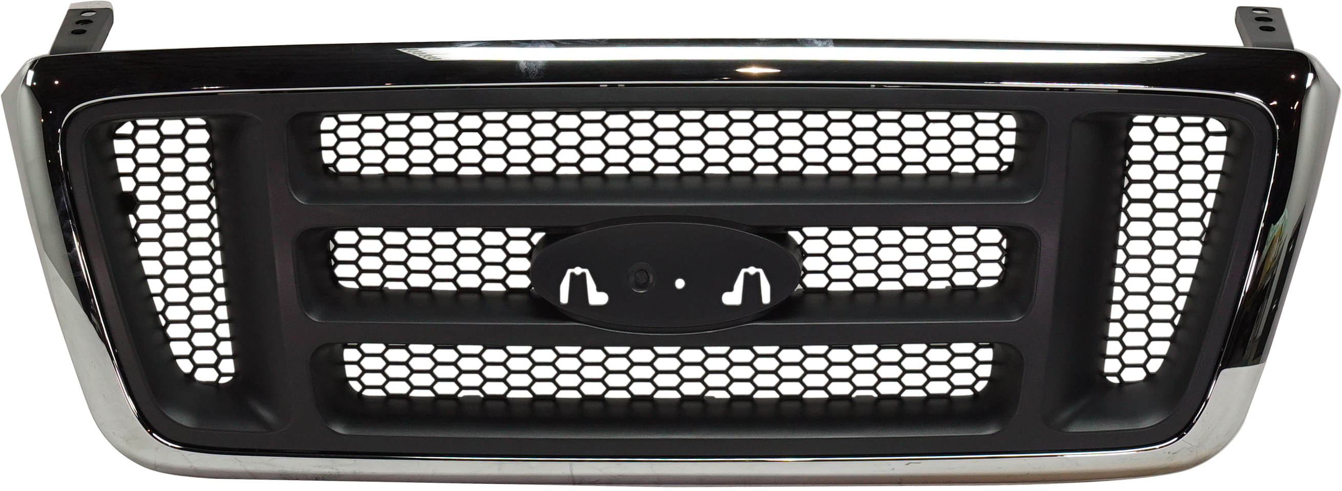 AM F 150-04-04 GRILLE Horizontal Bar Honeycomb Insert Chrome Shell Dark Gray Insert XL Model SKU F070137 Partslink FO1200413 FO1200465 OEM 4L3Z8200AA 5L3Z8200EA