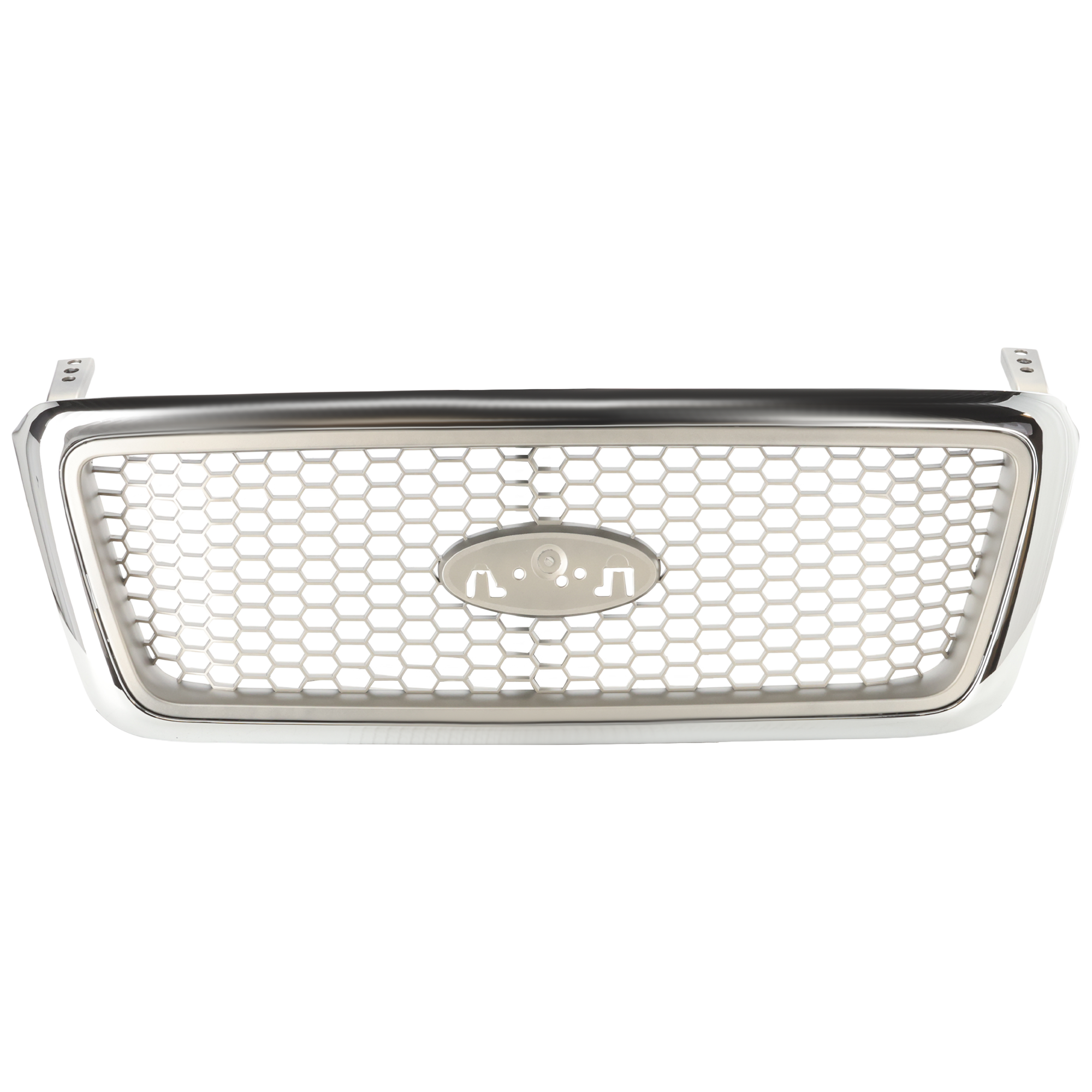 AM F 150-04-08 GRILLE Lariat w o Chrome Pkg Chr Shell Beige Honeycomb Insert New Body Style SKU F070139 Partslink FO1200427 FO1200502 OEM 4L3Z8200DA 7L3Z8200BA