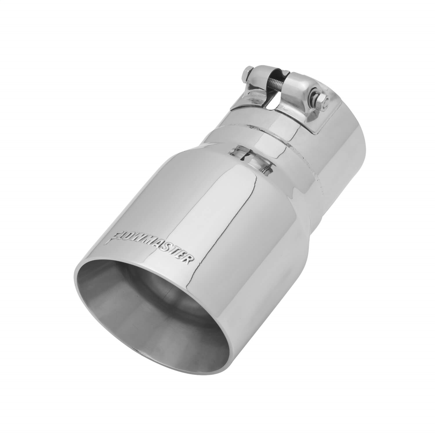 AM Exhaust Tip 4.00 in. Angle Cut Polished SS Fits 3.00 in. Tubing Clamp on SKU F1315377