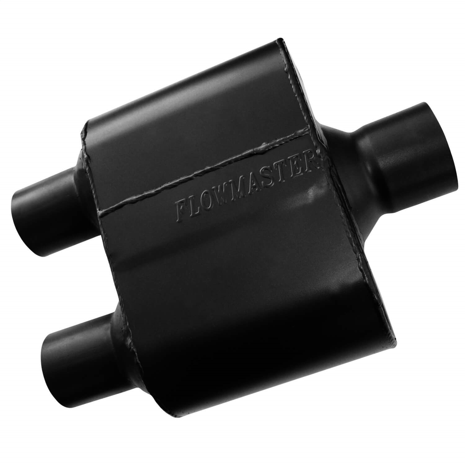 AM Super 10 Muffler 409S 3.00 Center In 2.50 Dual Out Aggressive Sound SKU F138430152