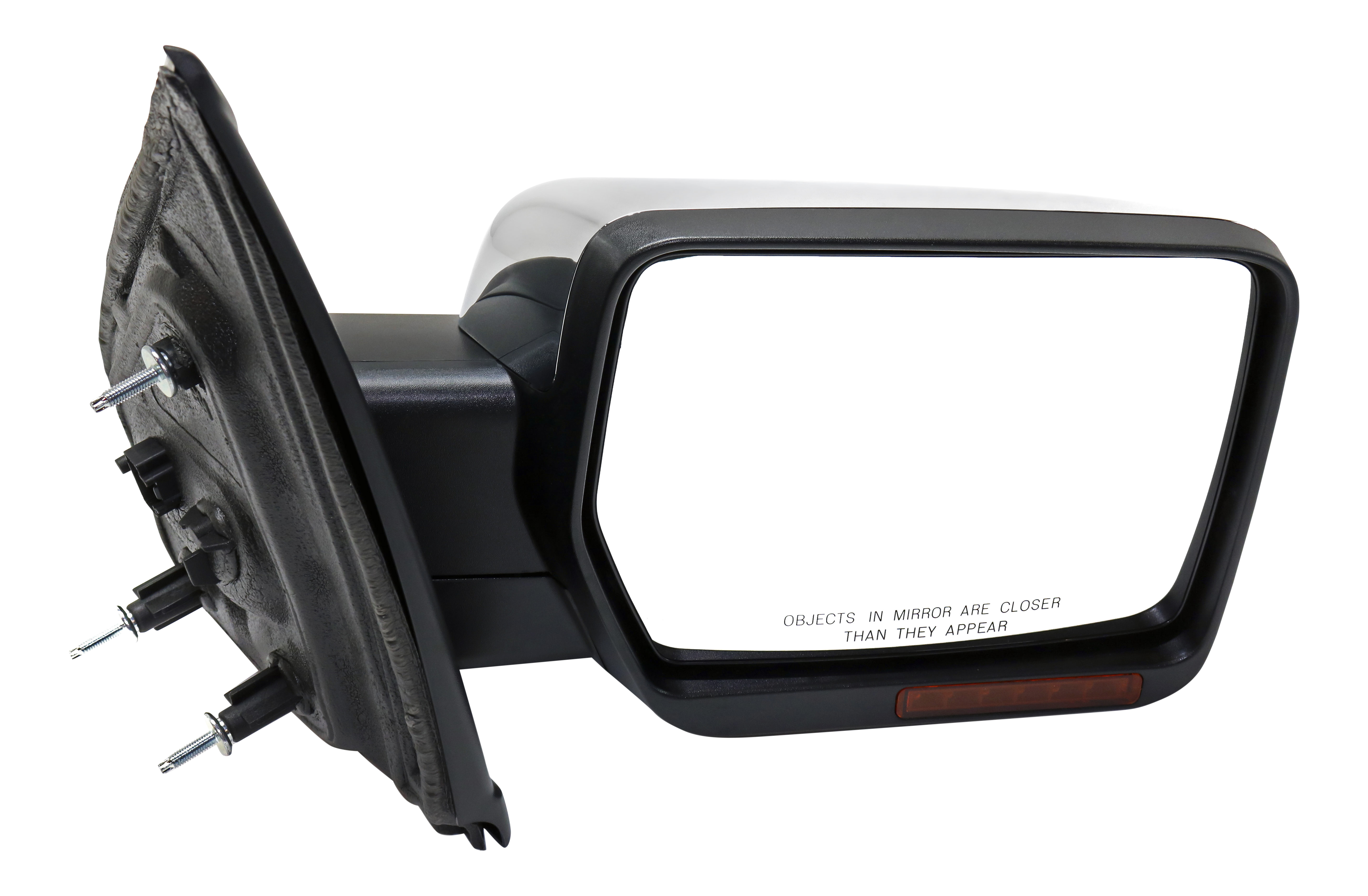 AM F 150-09-10 MIRROR RH Non Towing Power Manual Folding Heated Chrome w In housing Signal Light and Memory No Auto dimming and BSD SKU FD204CR S Partslink FO1321355 OEM 9L3Z17682GA