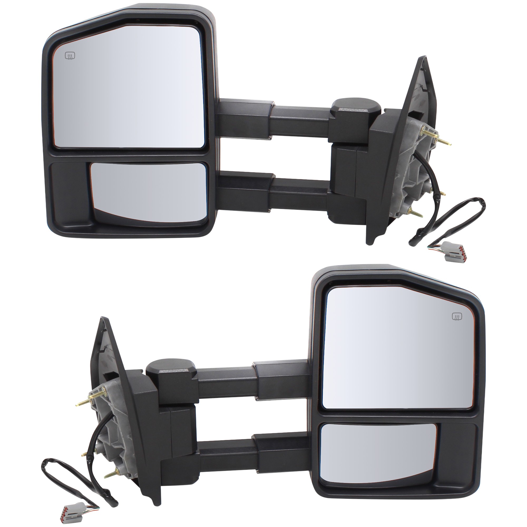AM F SERIES SUPER DUTY 02-07 TOWING MIRROR RH and LH Power Manual Folding Heated Textured Dual Glass No Signal Light SKU FD288ERL OEM 1C3Z17682AAB PFM 1C3Z17683AAB