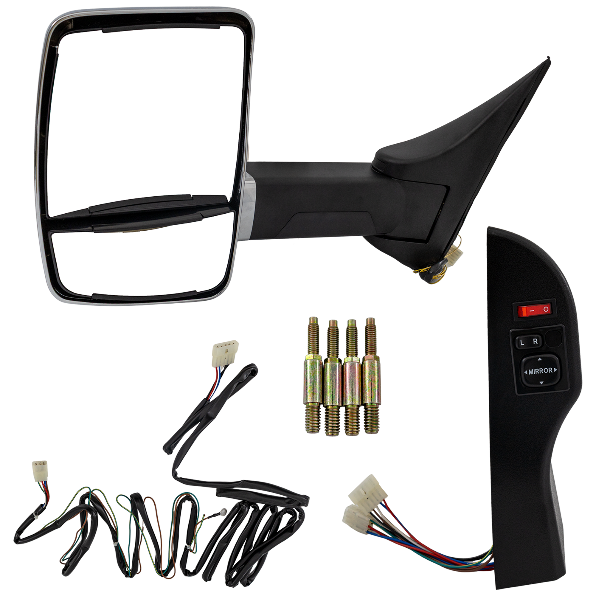 AM ECONOLINE VAN 08-13 TOWING MIRROR LH Manual Adjust Manual Folding Heated Chrome No Auto dimming BSD In housing Signal Light and Memory 4 Bolt Mount SKU FD358CL S OEM AC2Z17683AA PFM