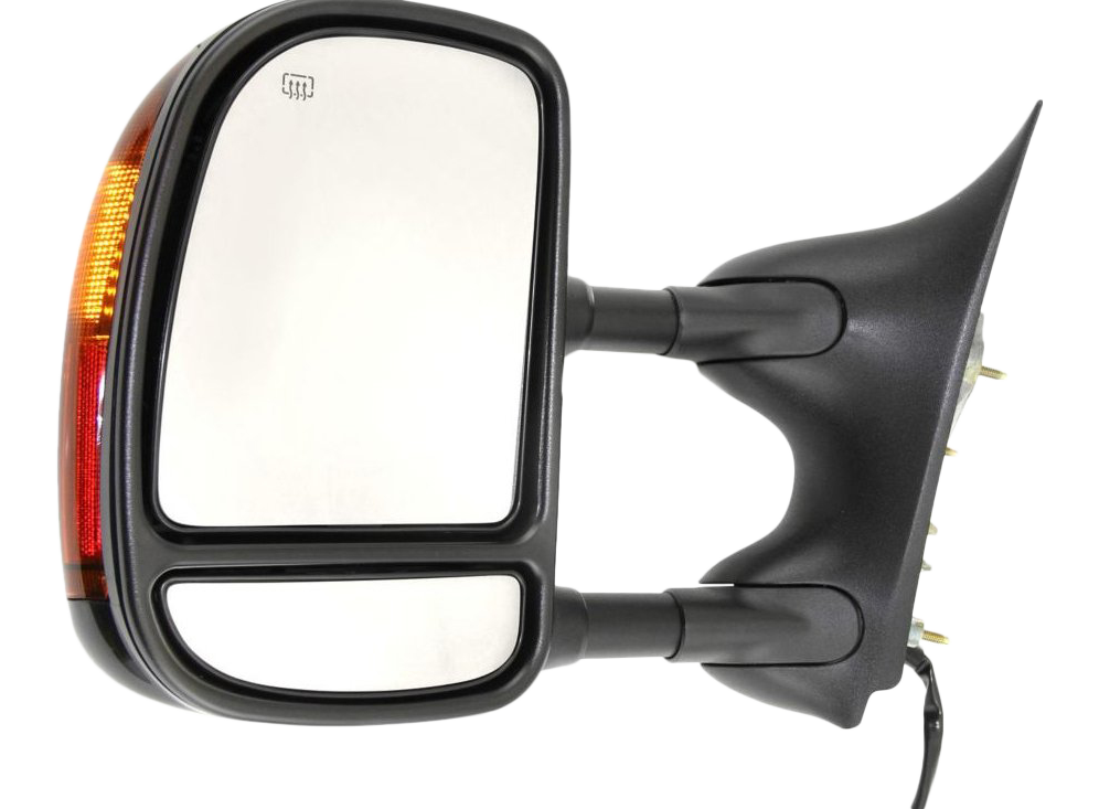 AM F SERIES SUPER DUTY 02-07 TOWING MIRROR LH Power Manual Folding Heated Paintable Double Swing Type SKU FD89PEL Partslink FO1320274 FO1326107 OEM 5C3Z17683EAA PFM 4C3Z17D743CAA